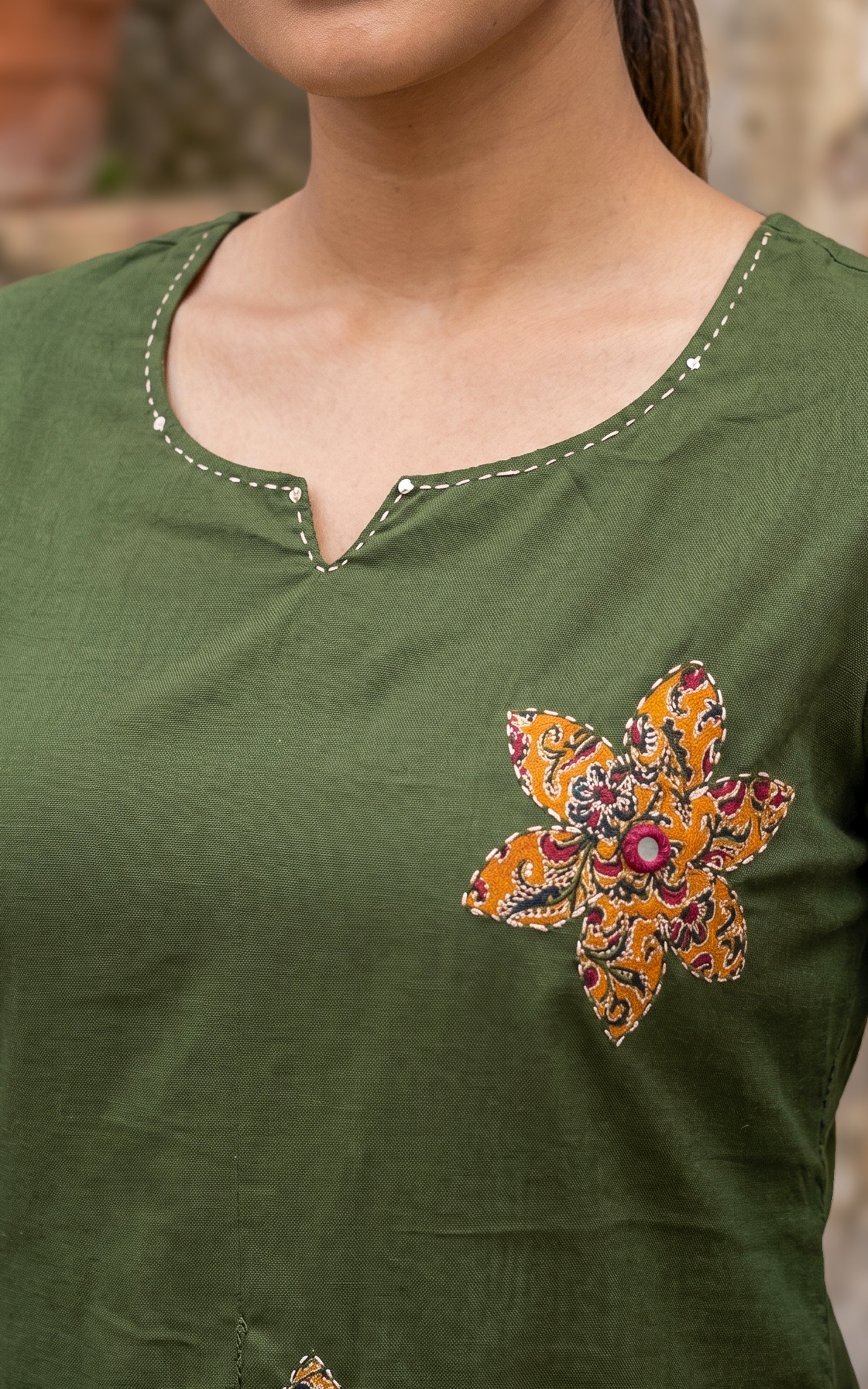  Instore – Green Cotton Kurti Set for Women – Handblock Printed – Ethnic Wear