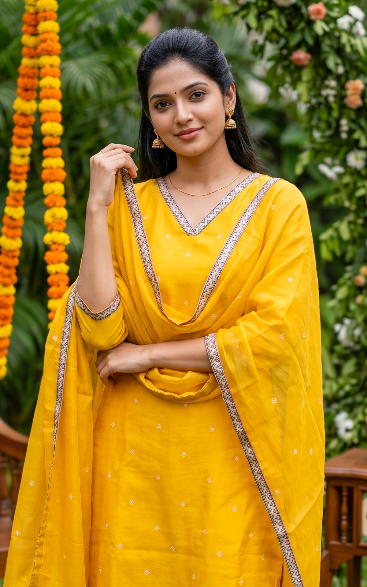 Nathira Mustard (Kurti+Pant+Dupatta)
