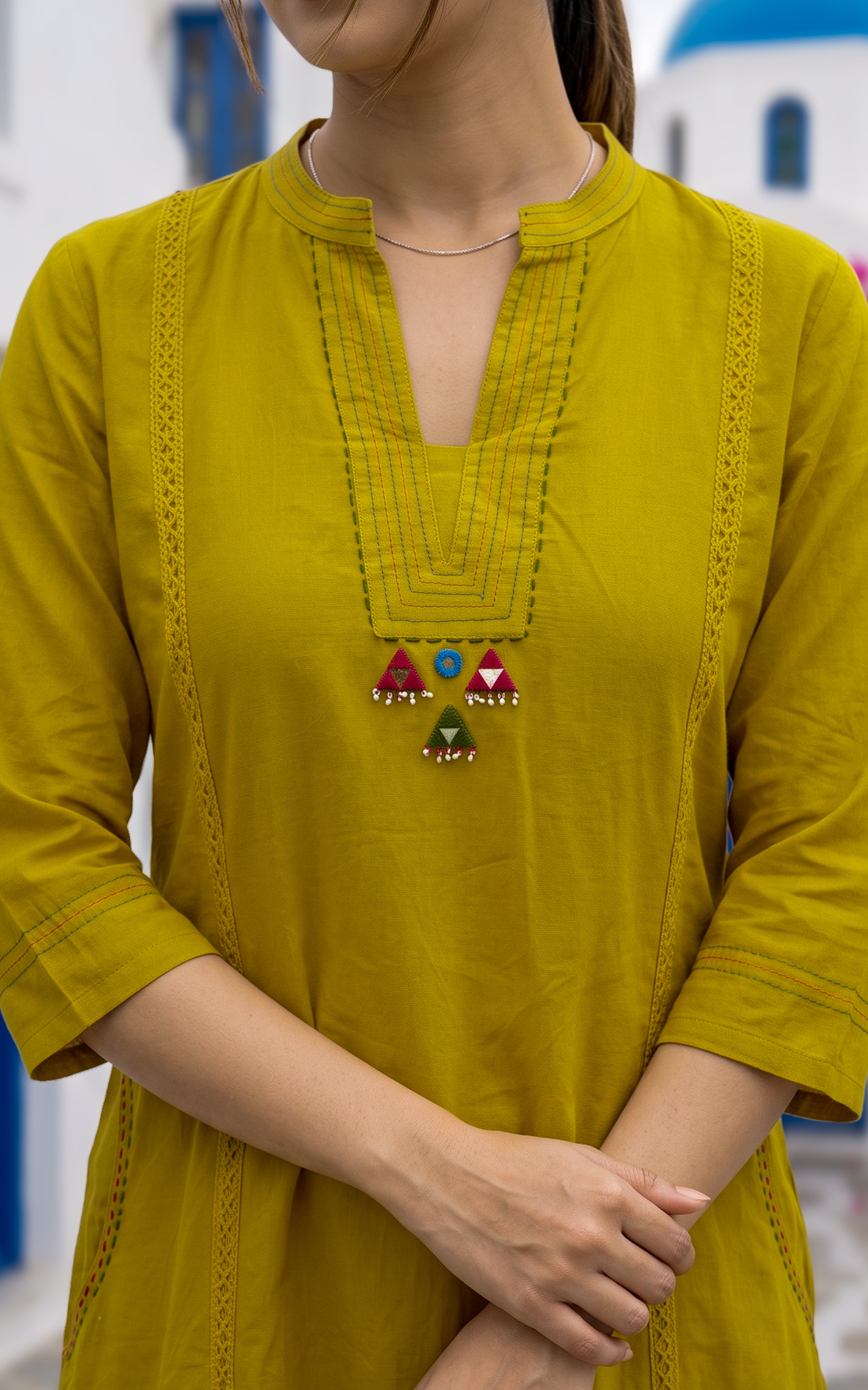 Mustard Cotton Kurti Set with Straight Fit Pant for Women