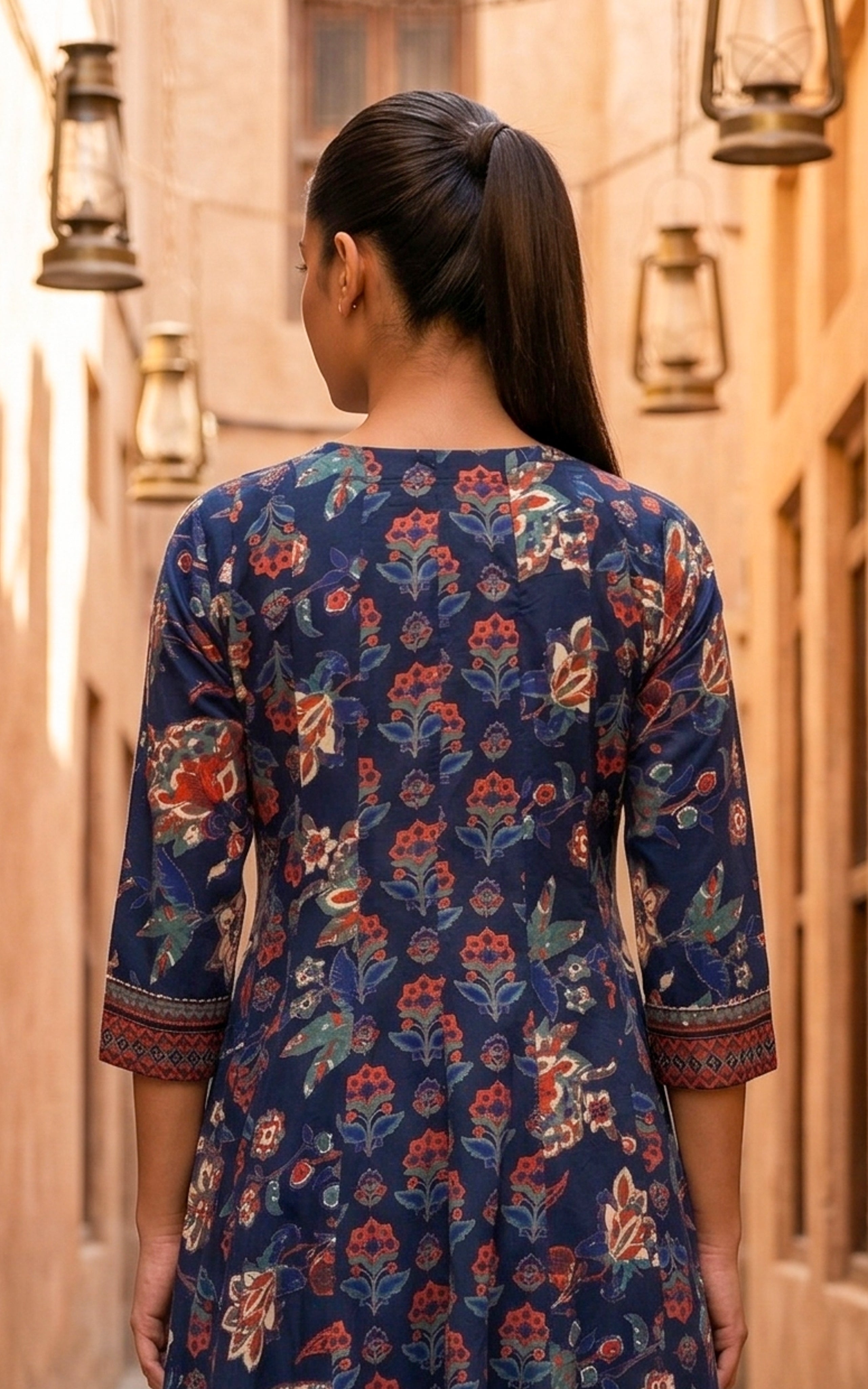 Fazia Navy Blue (Kurti+Dupatta)