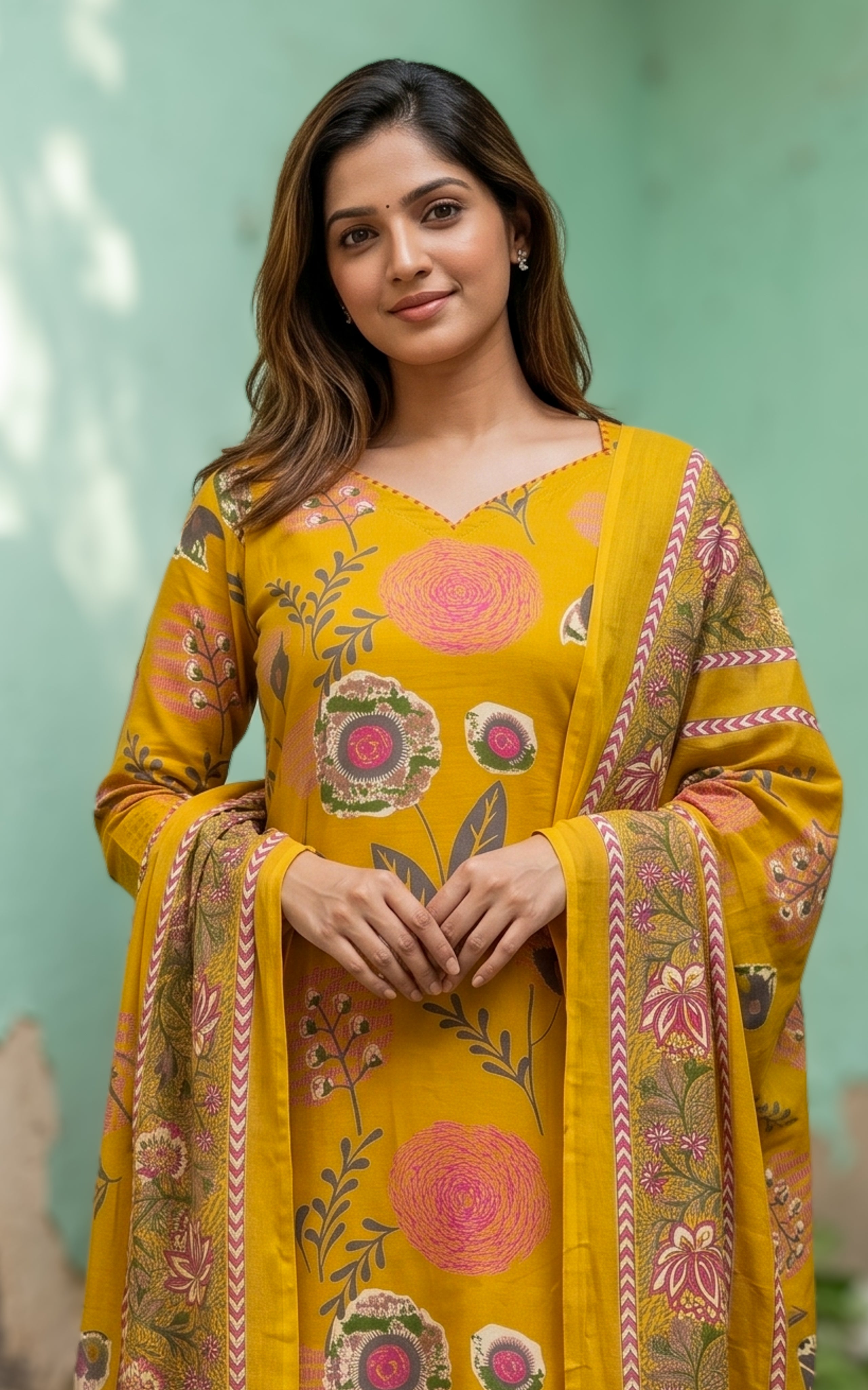 Printed kurti with straight pant and pocket