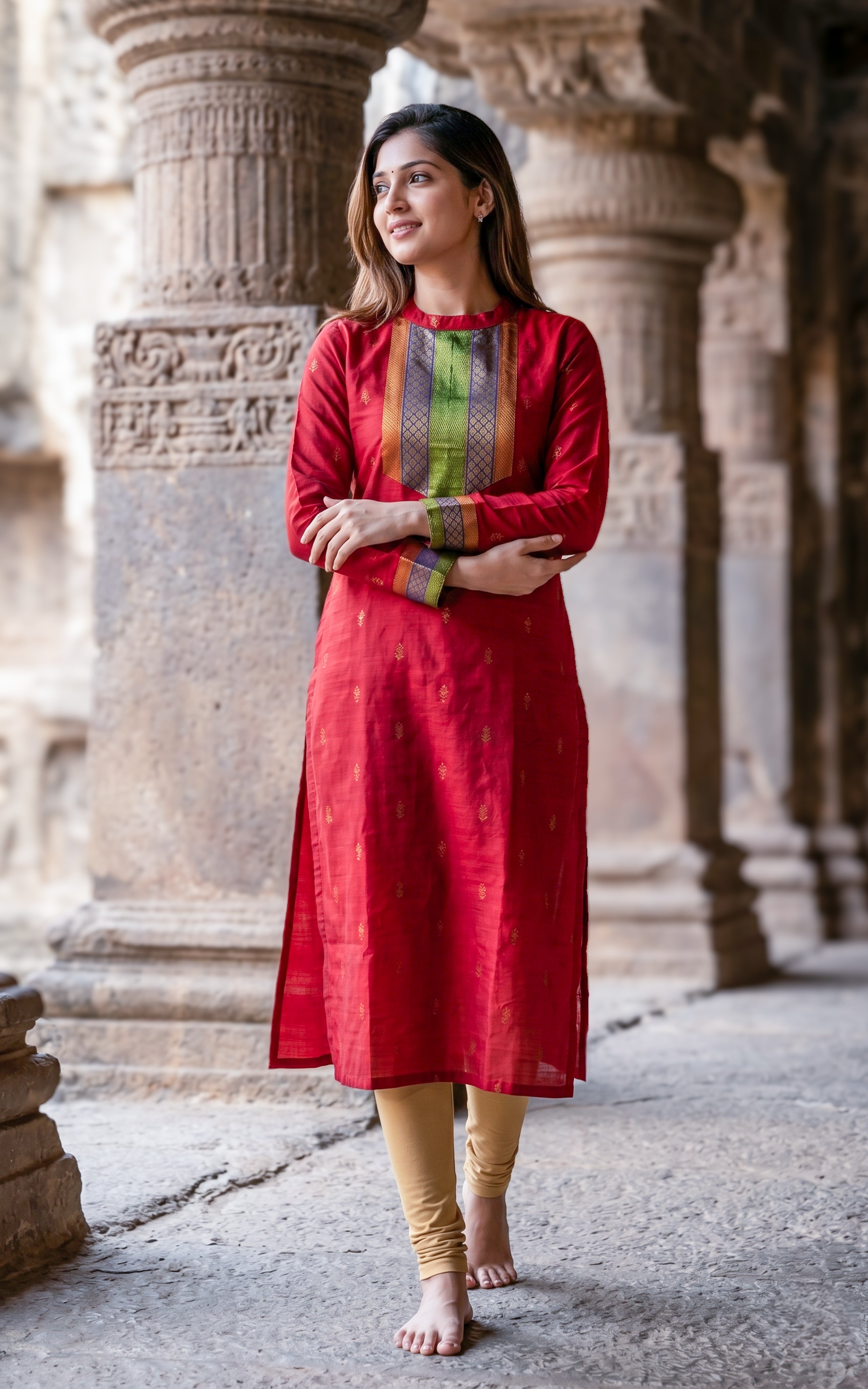 Maroon ethnic silk cotton kurti for women