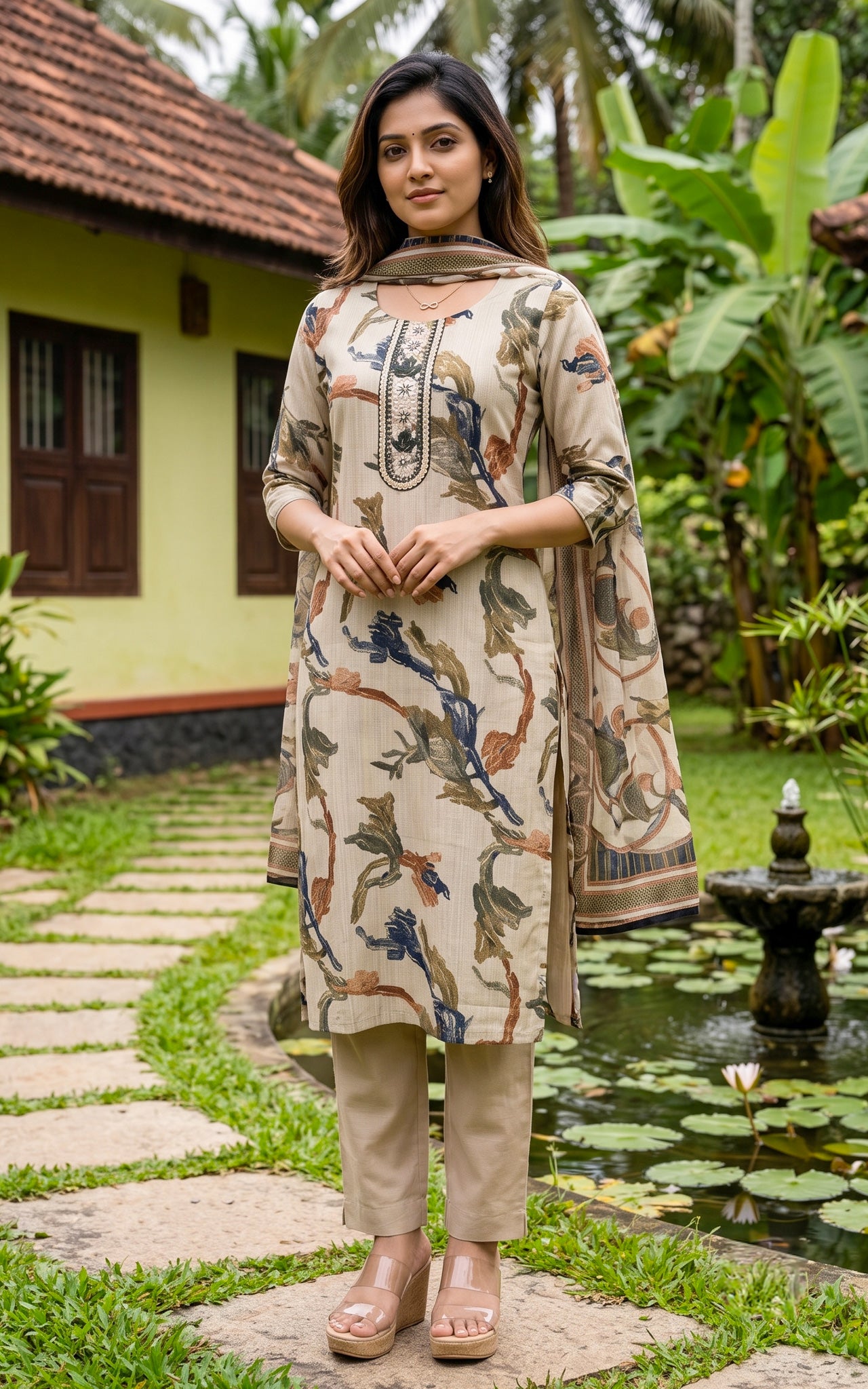 Cement Color Art Silk Daily Wear Kurti Set for Women