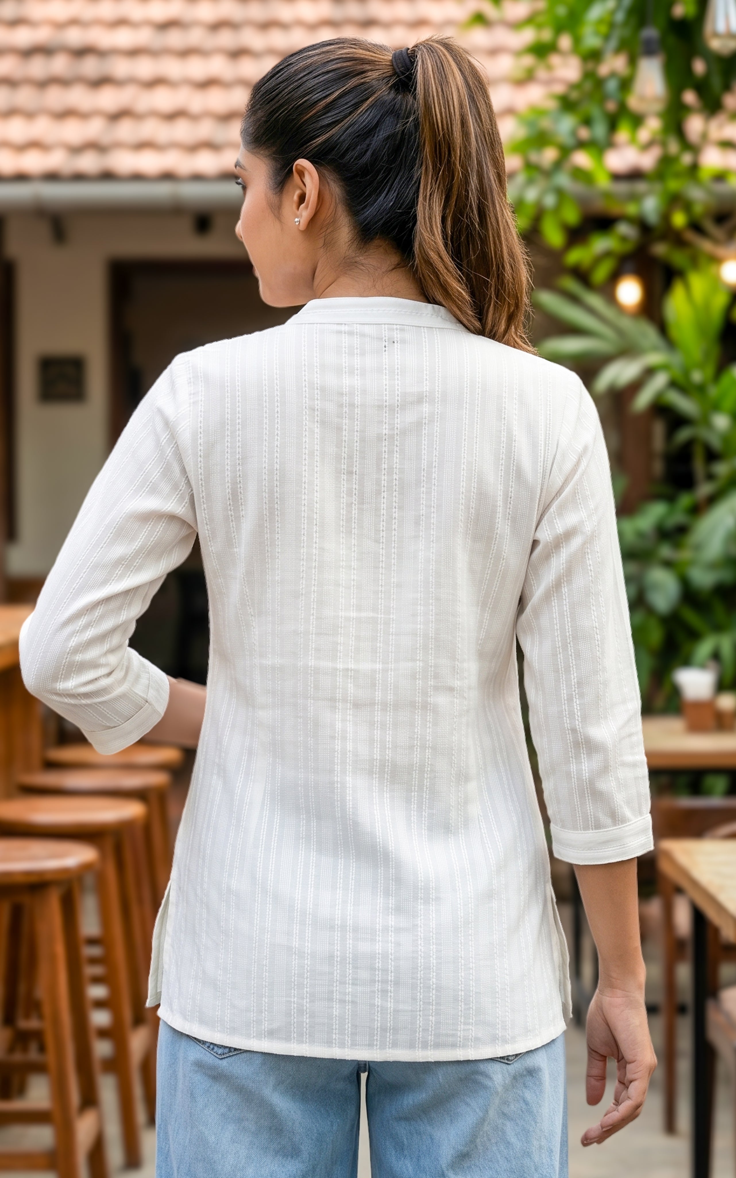 White ethnic cotton kurti for women