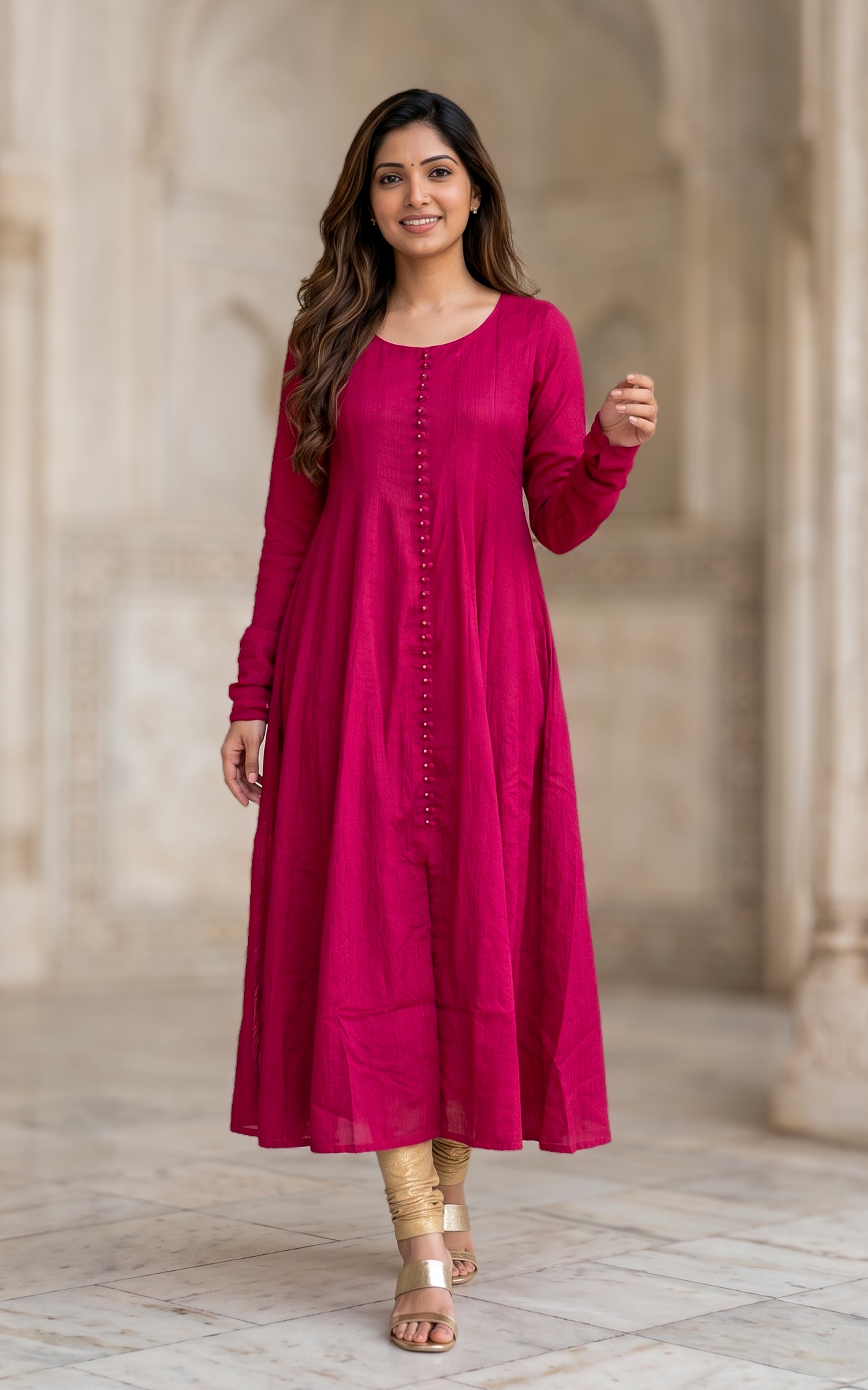 Stylish full sleeve Anarkali gown with graceful silhouette