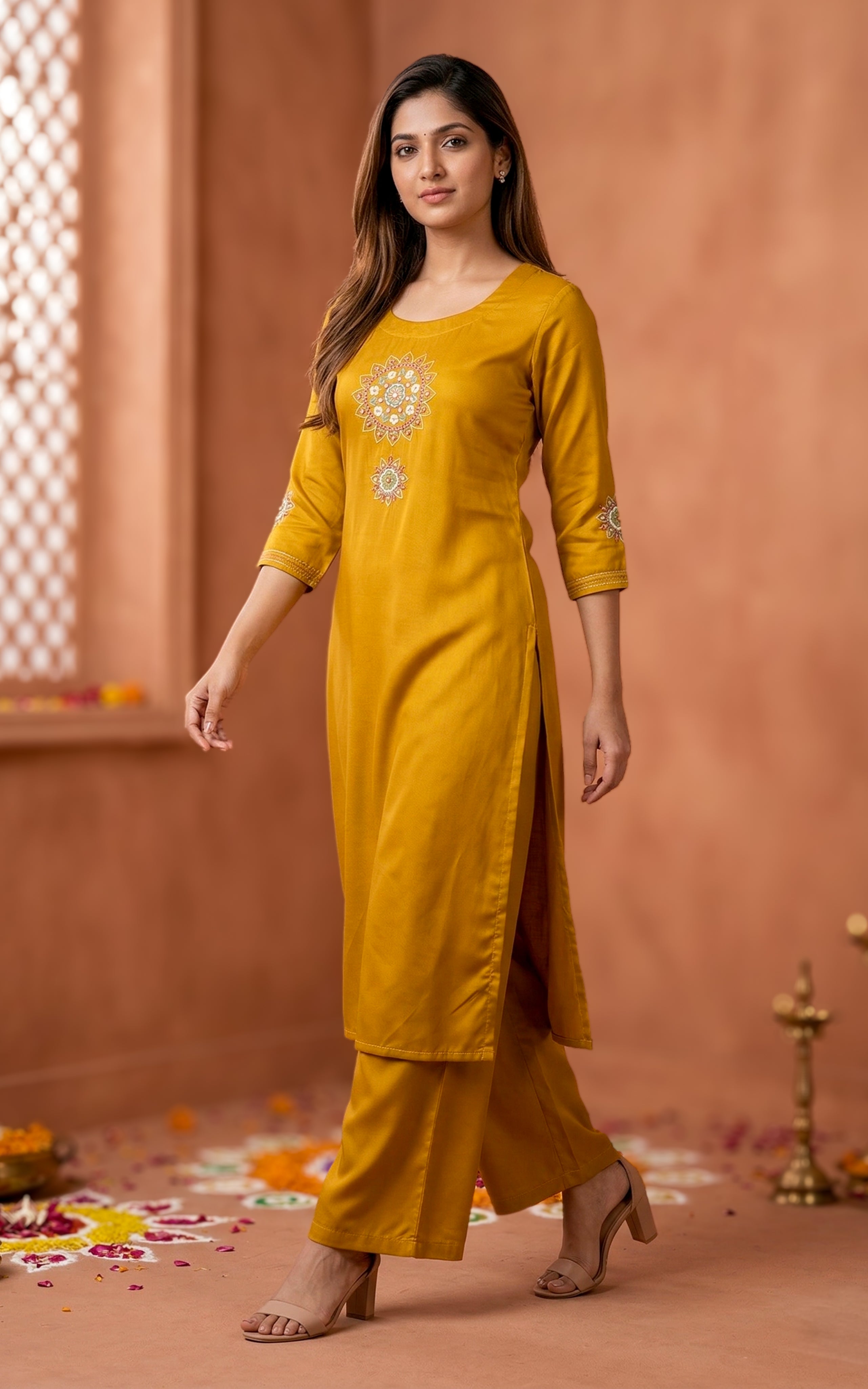 Silky Rayon Straight Cut Kurti with Side Slit 