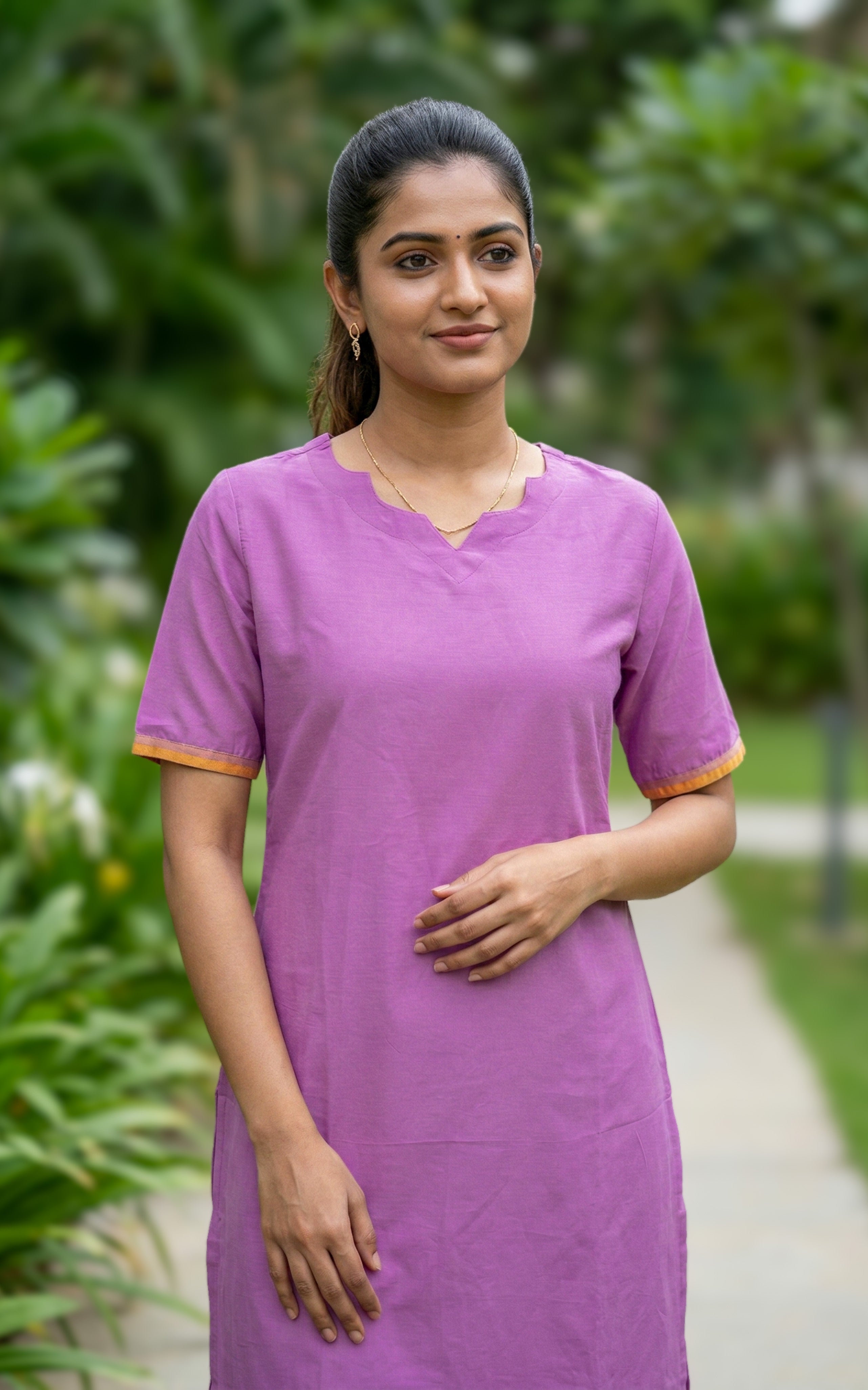 Stylish Pink Silk Cotton Kurti with Side Slit