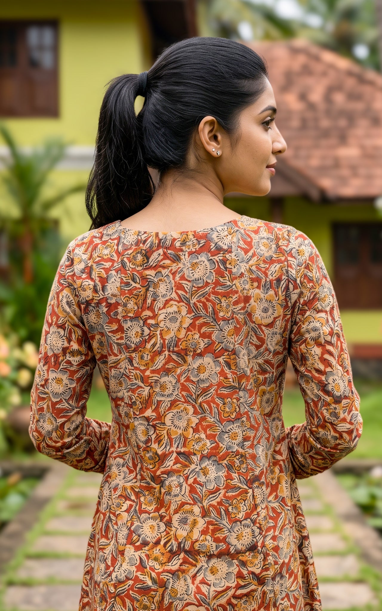 Rust Kalamkari Cotton Ethnic Wear Kurti Dupatta for Women