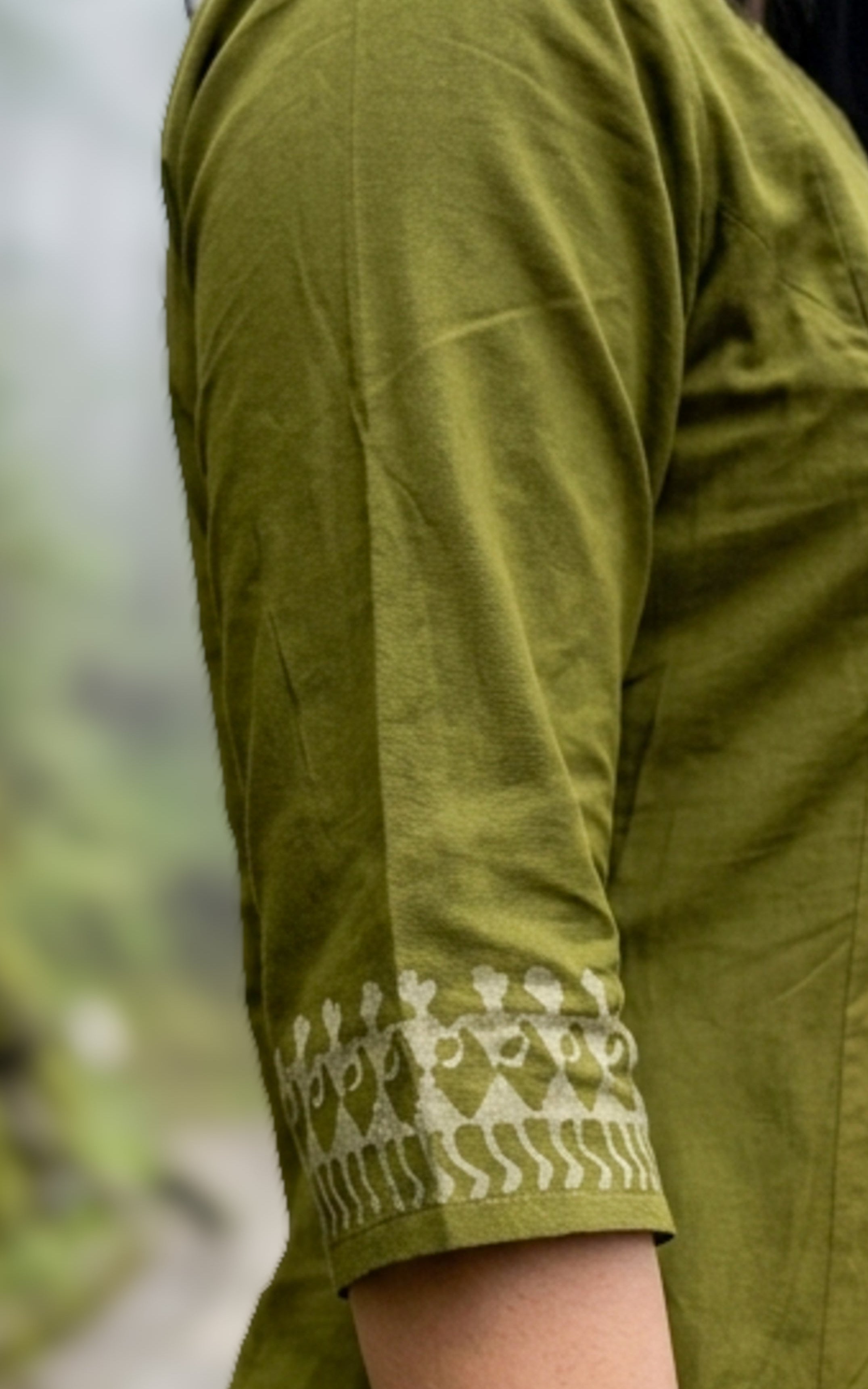 Instore – Mehandi Green Handblock Printed Cotton Anarkali Kurti for Women – Ethnic Wear
