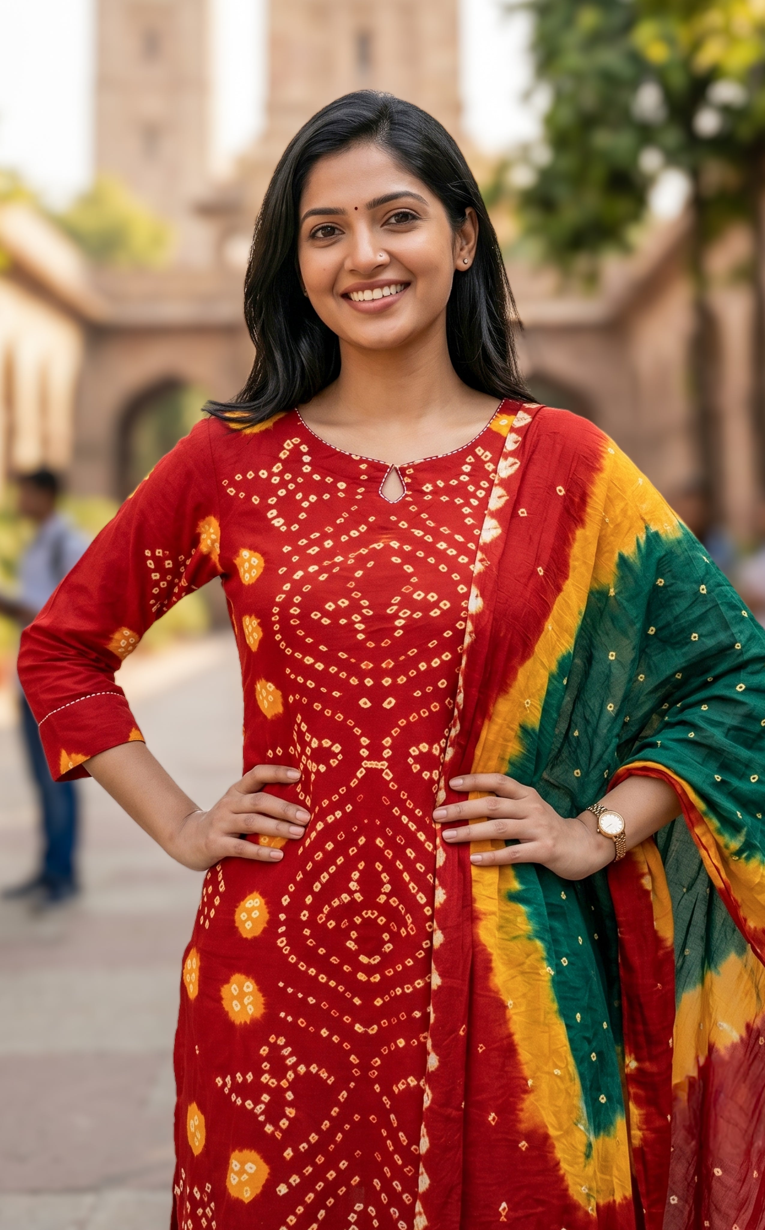 Rithushka Red (Kurti+Pant+Dupatta)