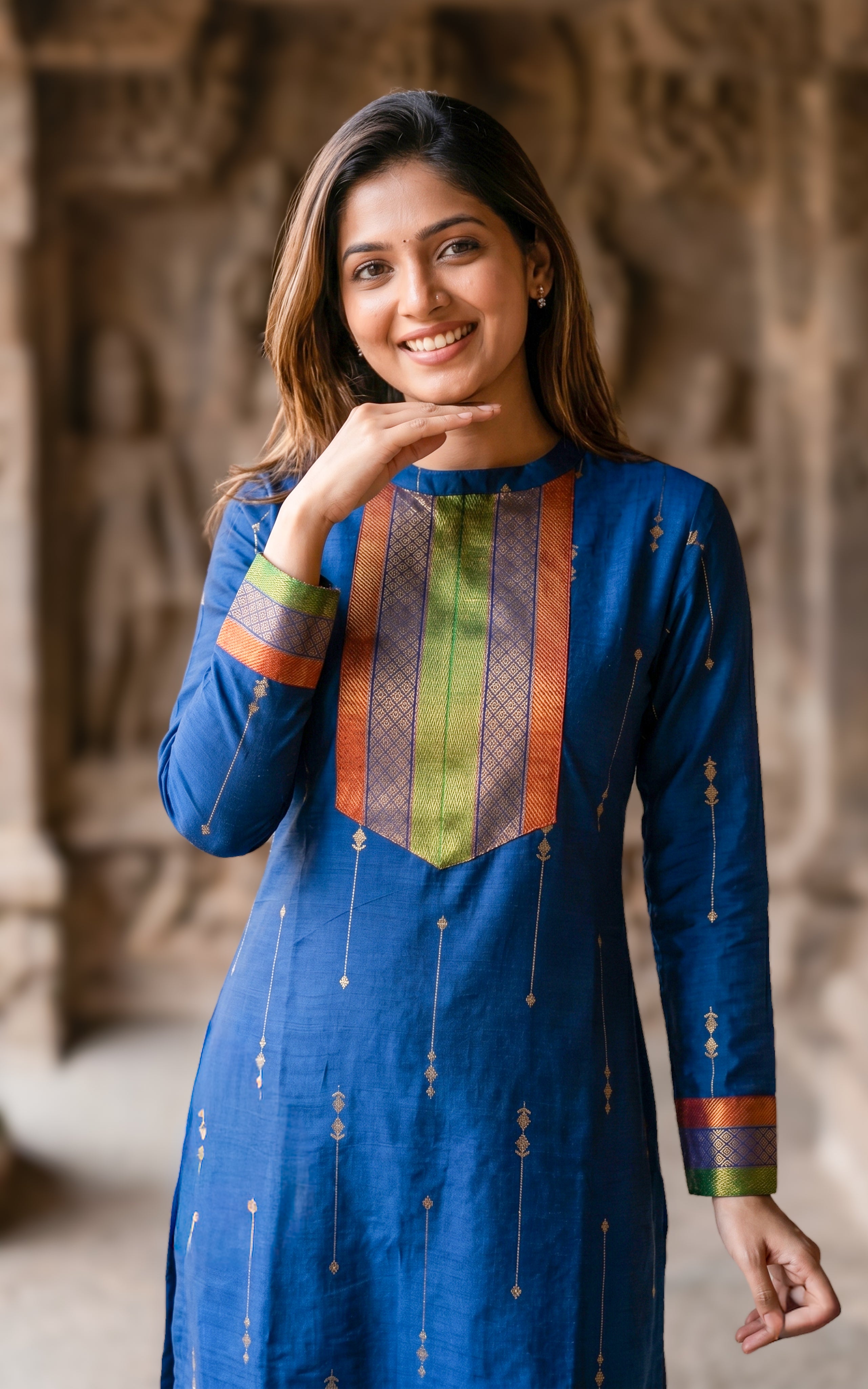 Blue ethnic silk cotton kurti for women