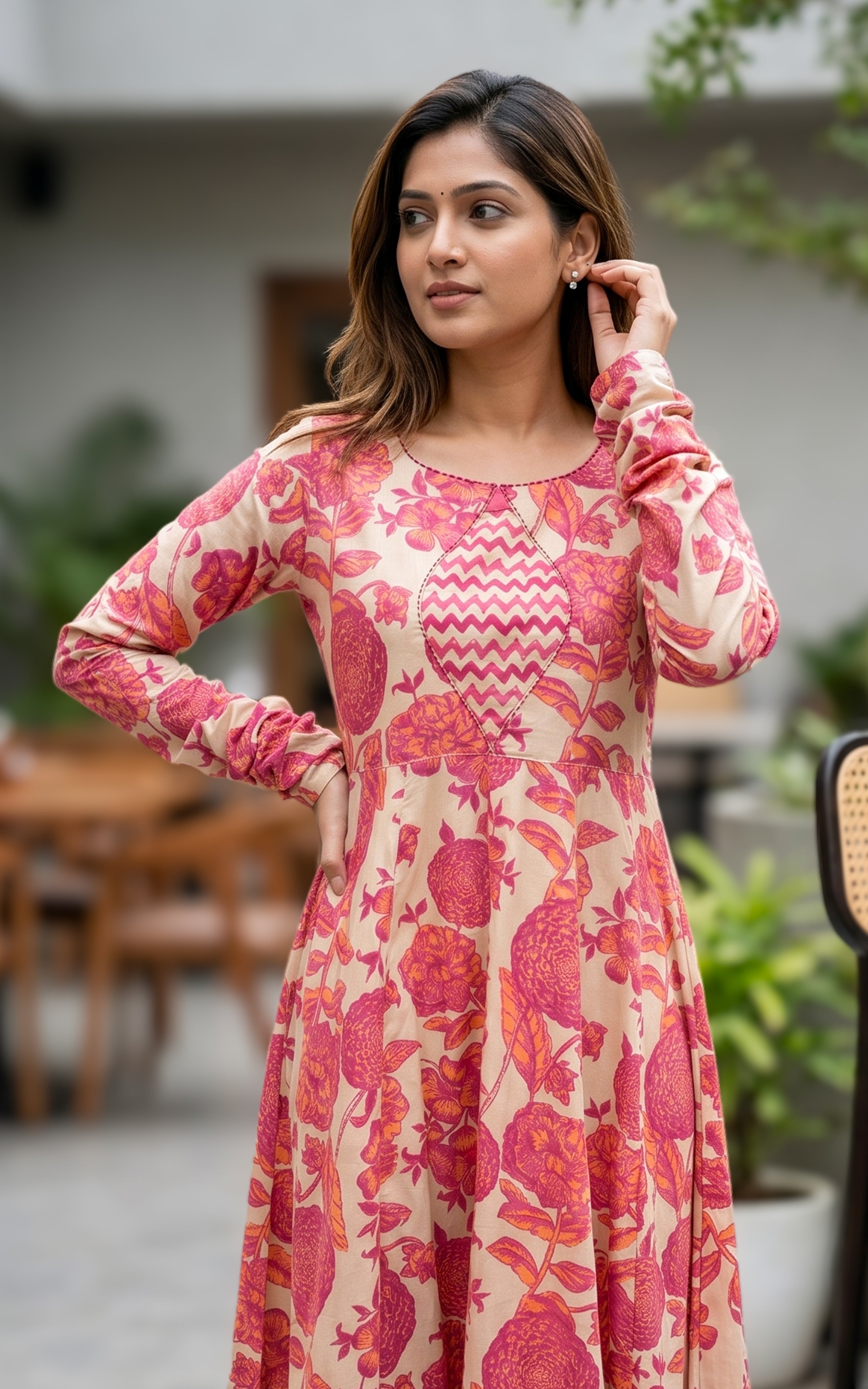 Peach daily wear Anarkali kurti for women