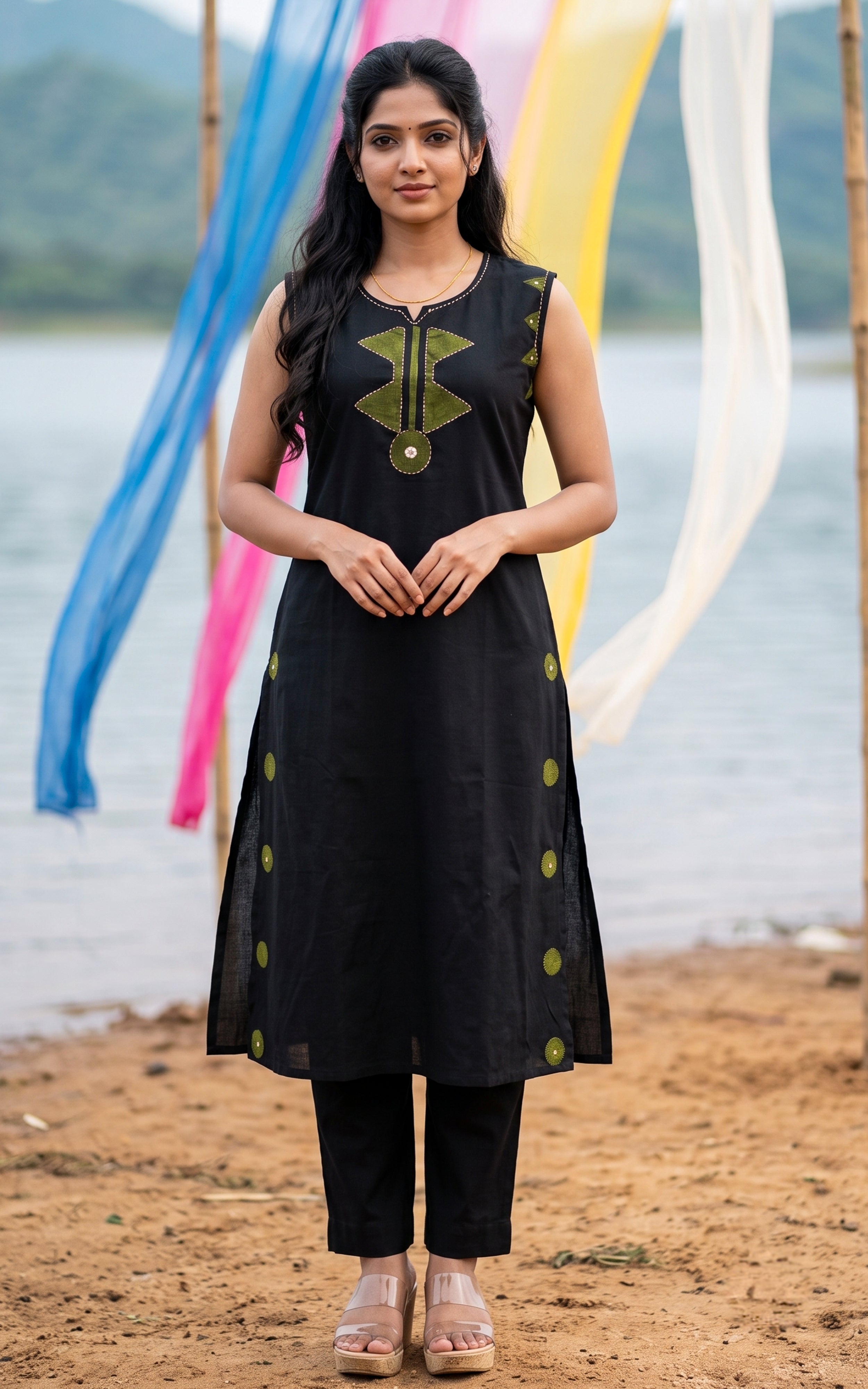 Instore – Black Kanisri Handblock Kurti Set for Women – Cotton – Handblock Printed – Ethnic Wear