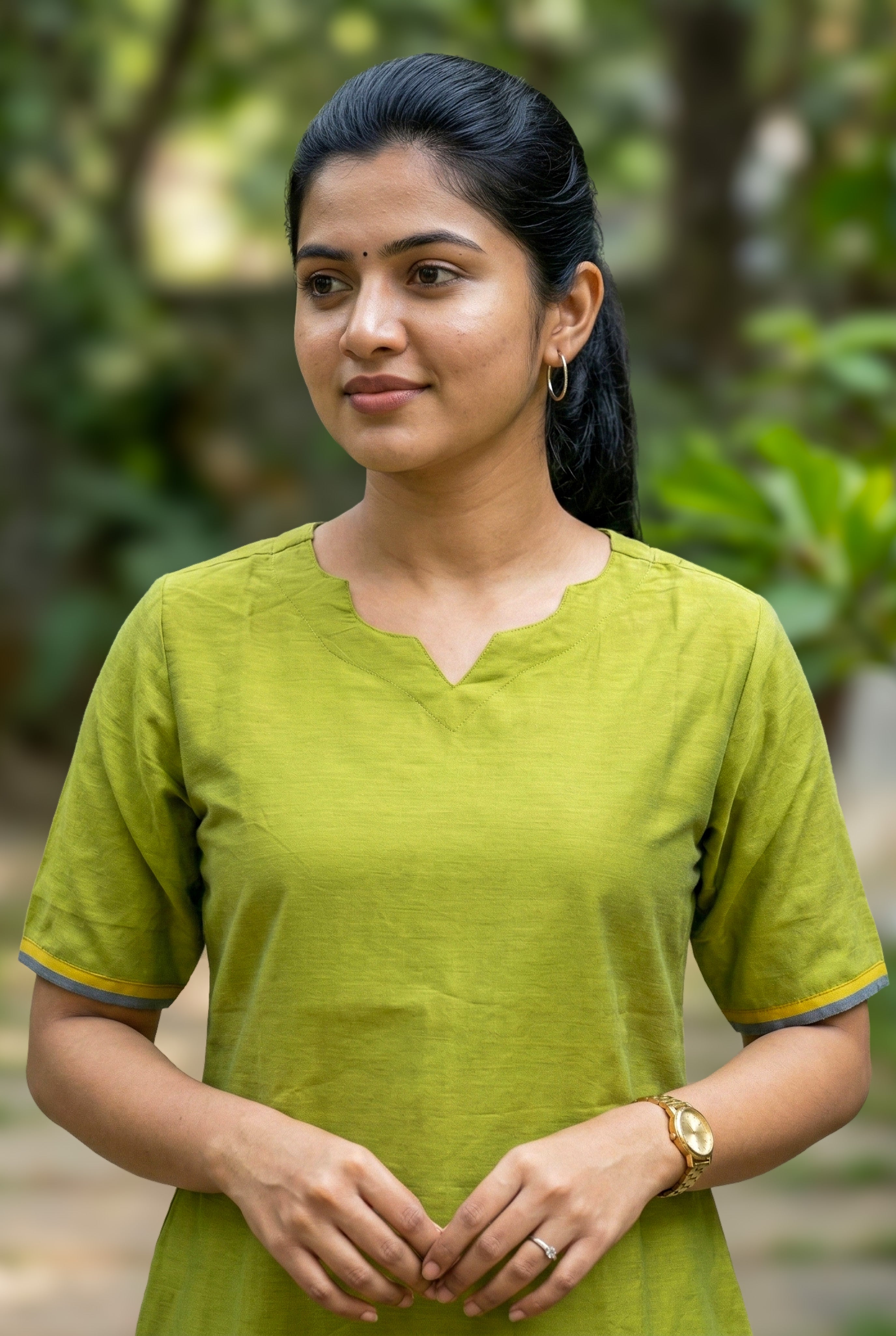 Stylish Green Silk Cotton Kurti with Side Slit