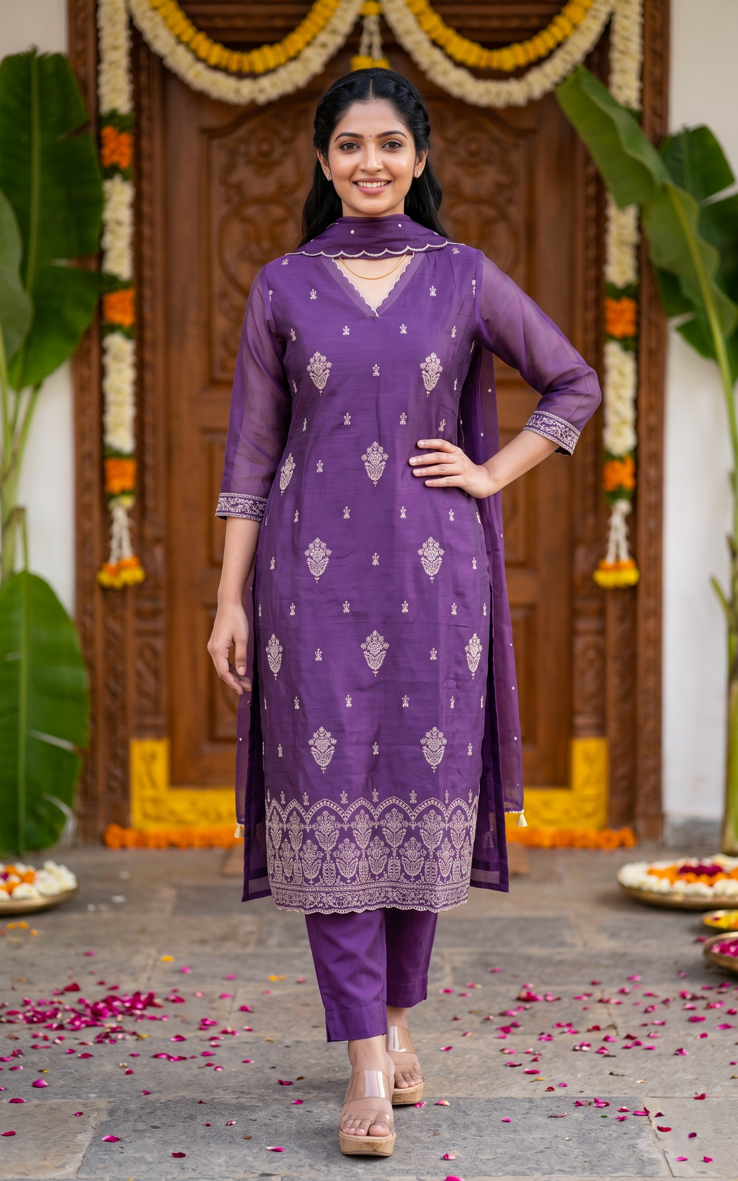 Bhagyashree Violet (Kurti+Pant+Dupatta)
