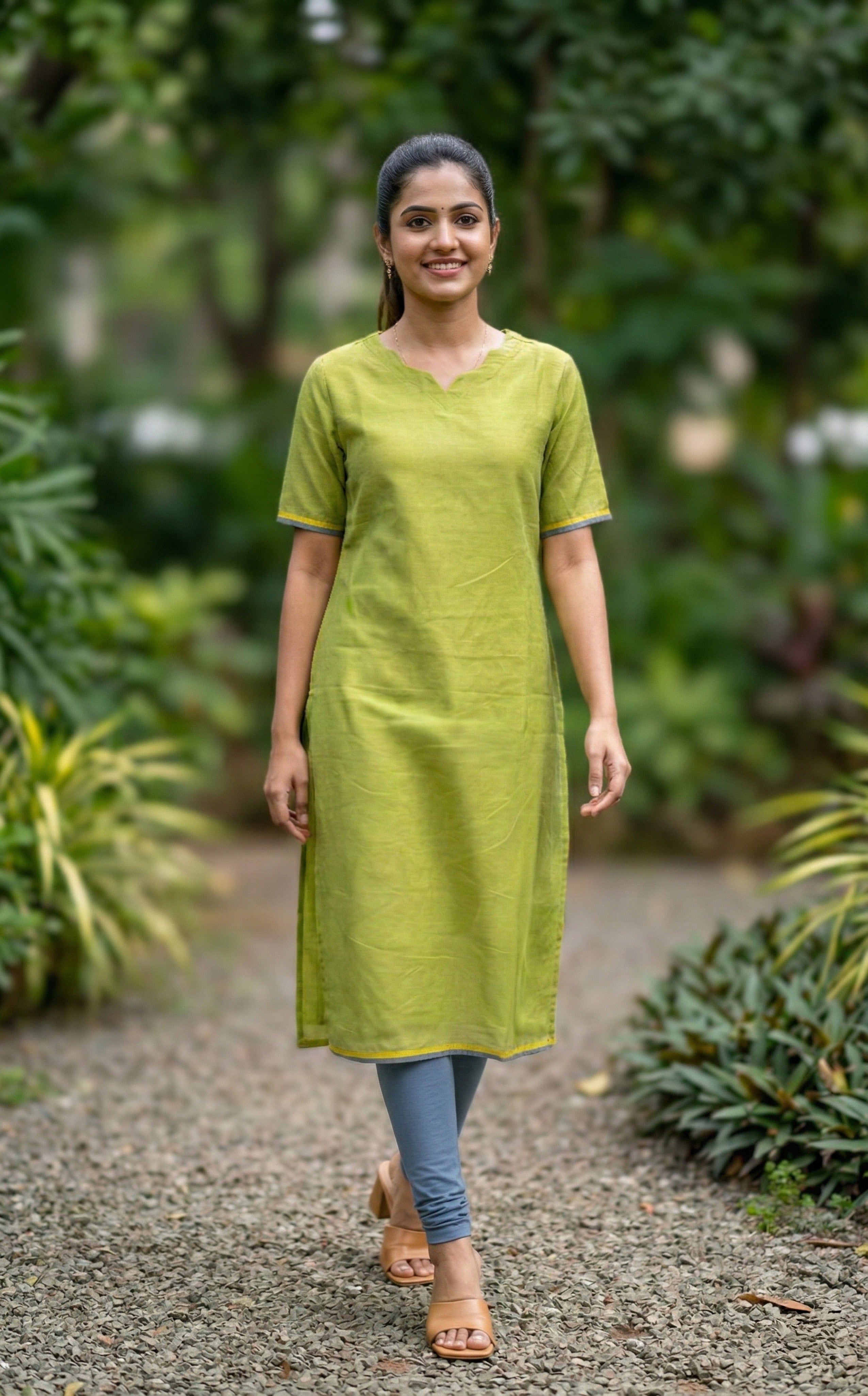 Ethnic Green Silk Cotton Kurti for Women