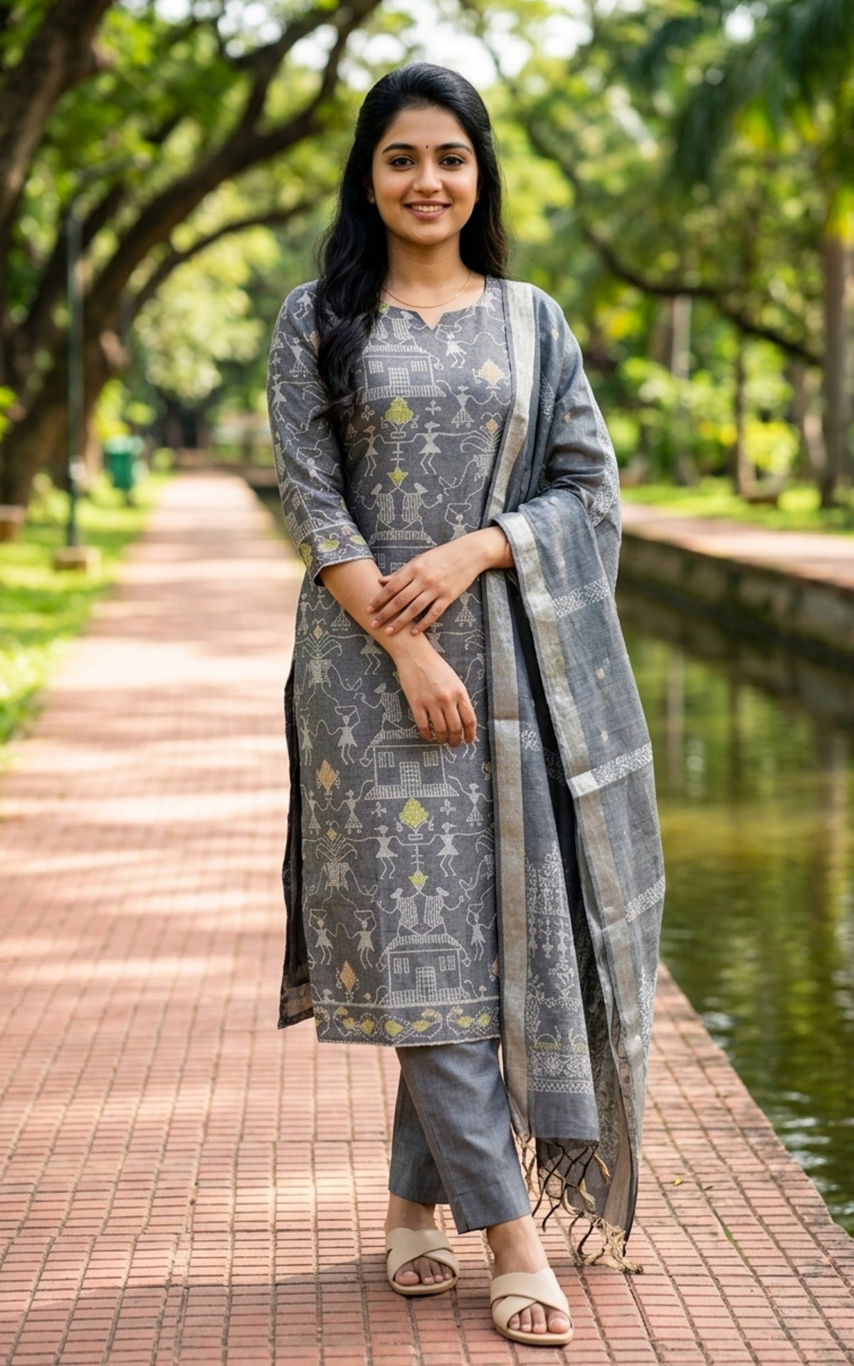 Farhana Dark Grey (Kurti+Pant+Dupatta)