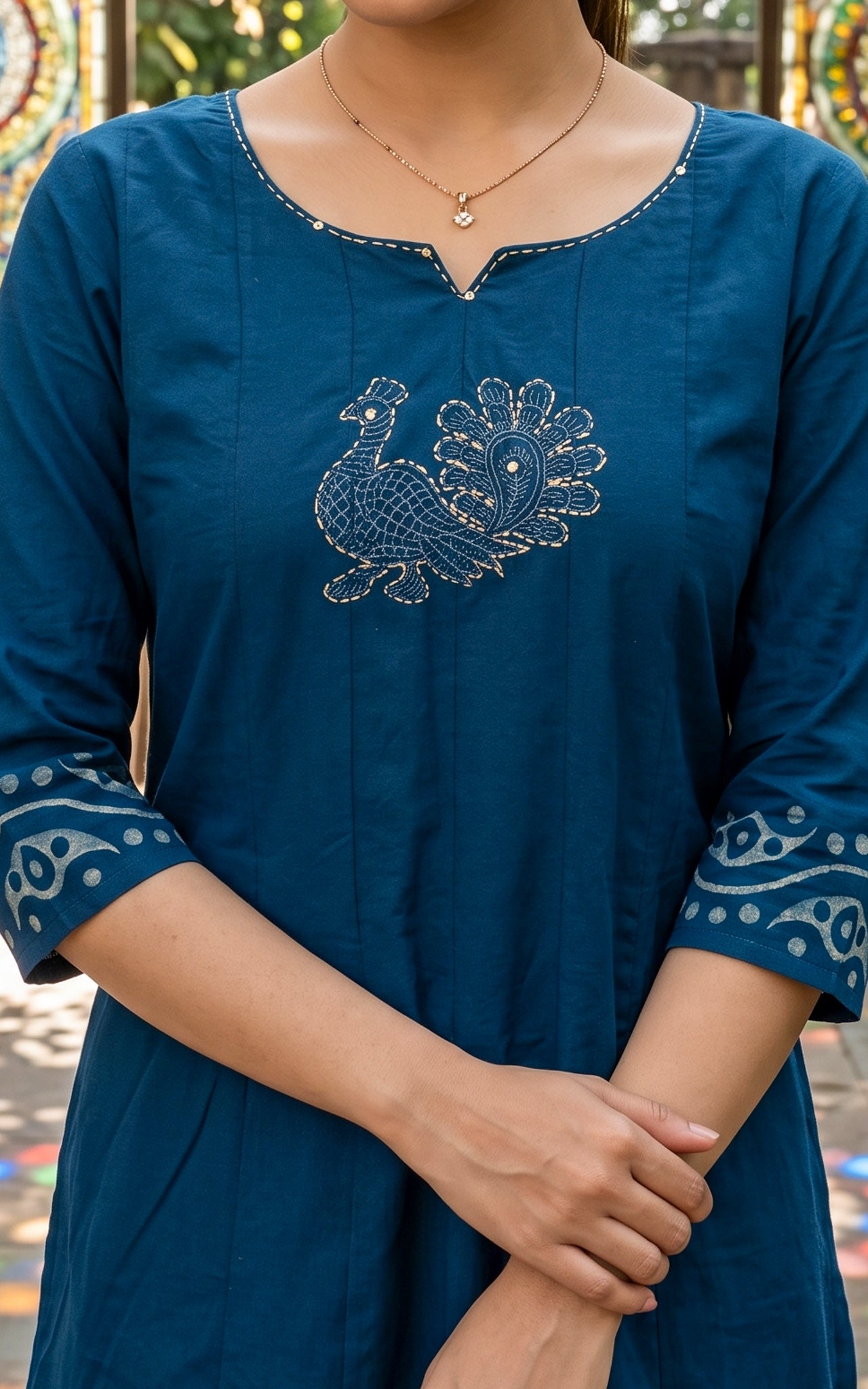 Peacock Blue Cotton Office Wear Kurti Set for Women