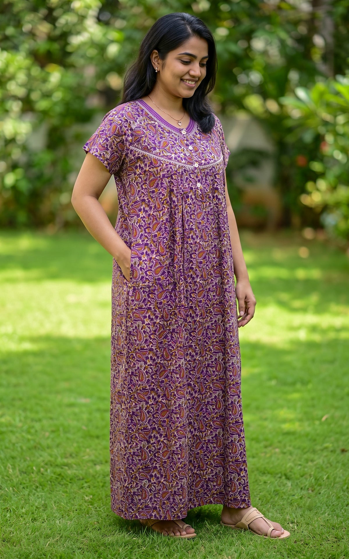 Instore – Violet Cotton Straight Fit Nighty for Women – Cotton – Printed – Ethnic Wear