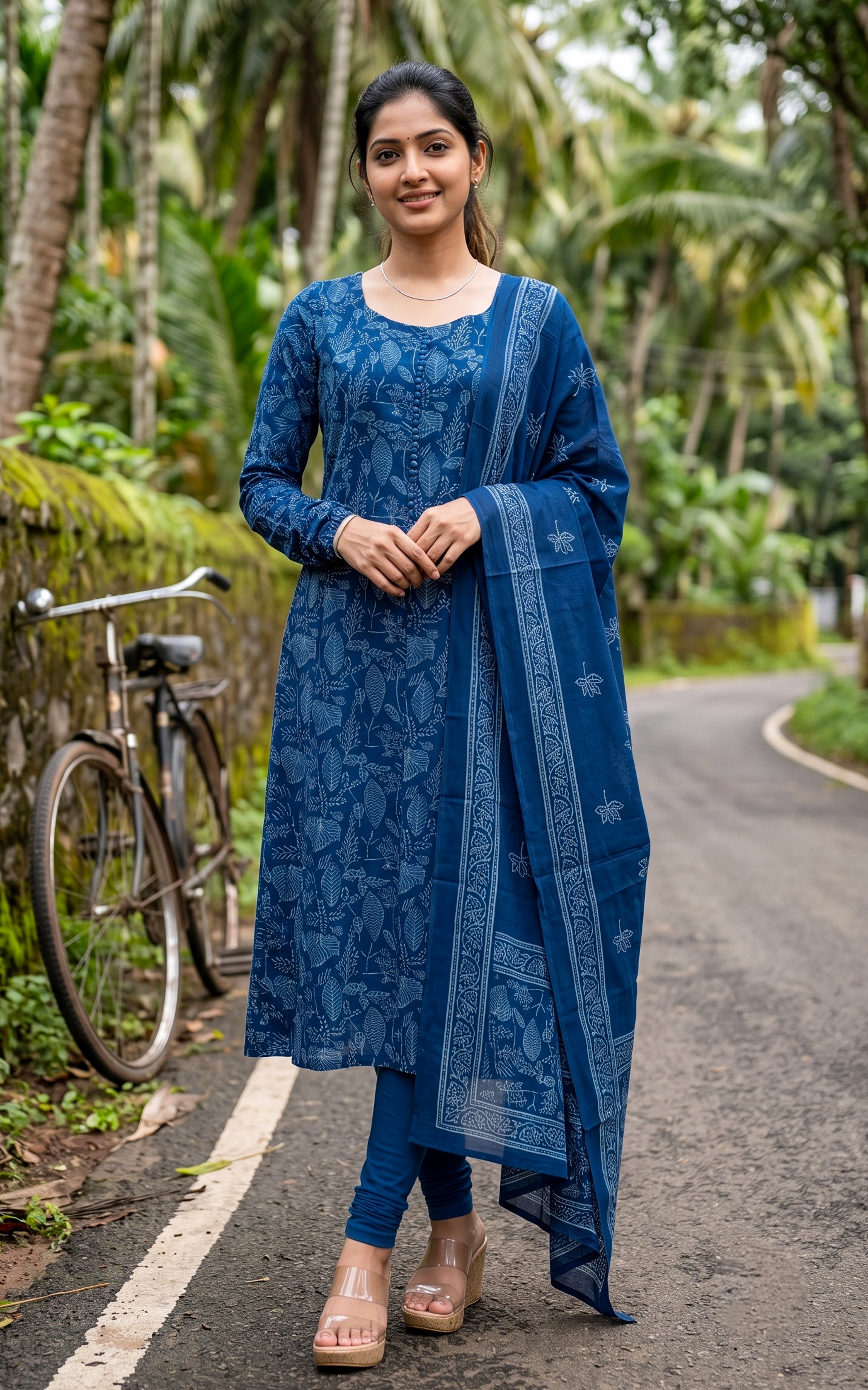 Indigo Blue Cotton Office Wear Kurti with Dupatta for Women
