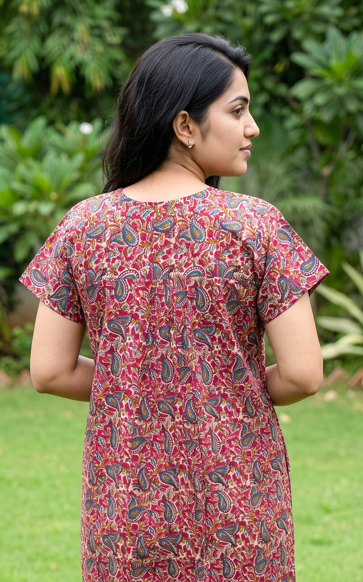 Instore – Reddish Pink Cotton Straight Fit Nighty for Women – Cotton – Printed – Ethnic Wear