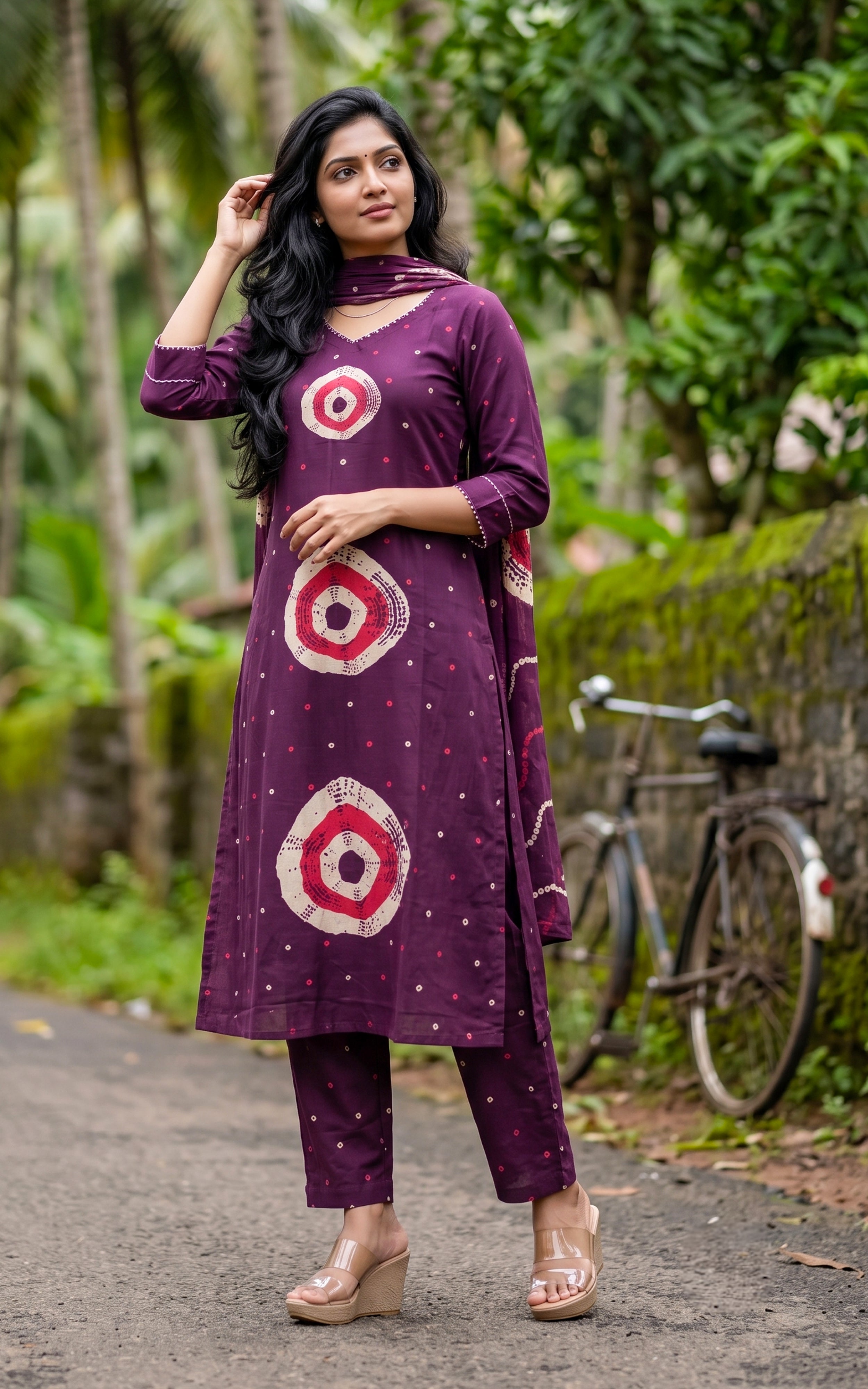 Purple Cotton Casual Wear Kurti Set with Dupatta for Women