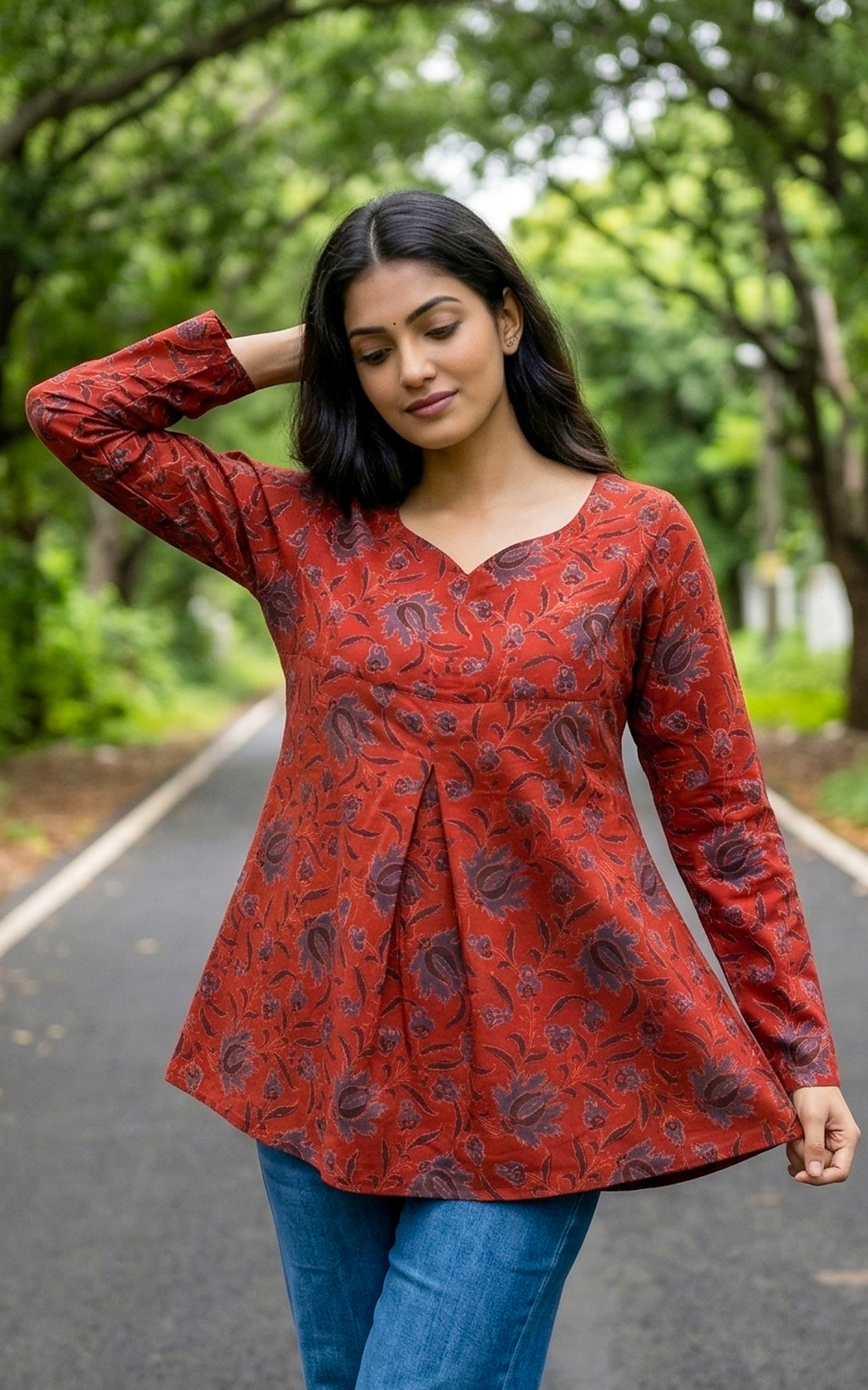 Ethnic Hand Block Printed Top for Women
Casual Maroon Cotton Top for Women
