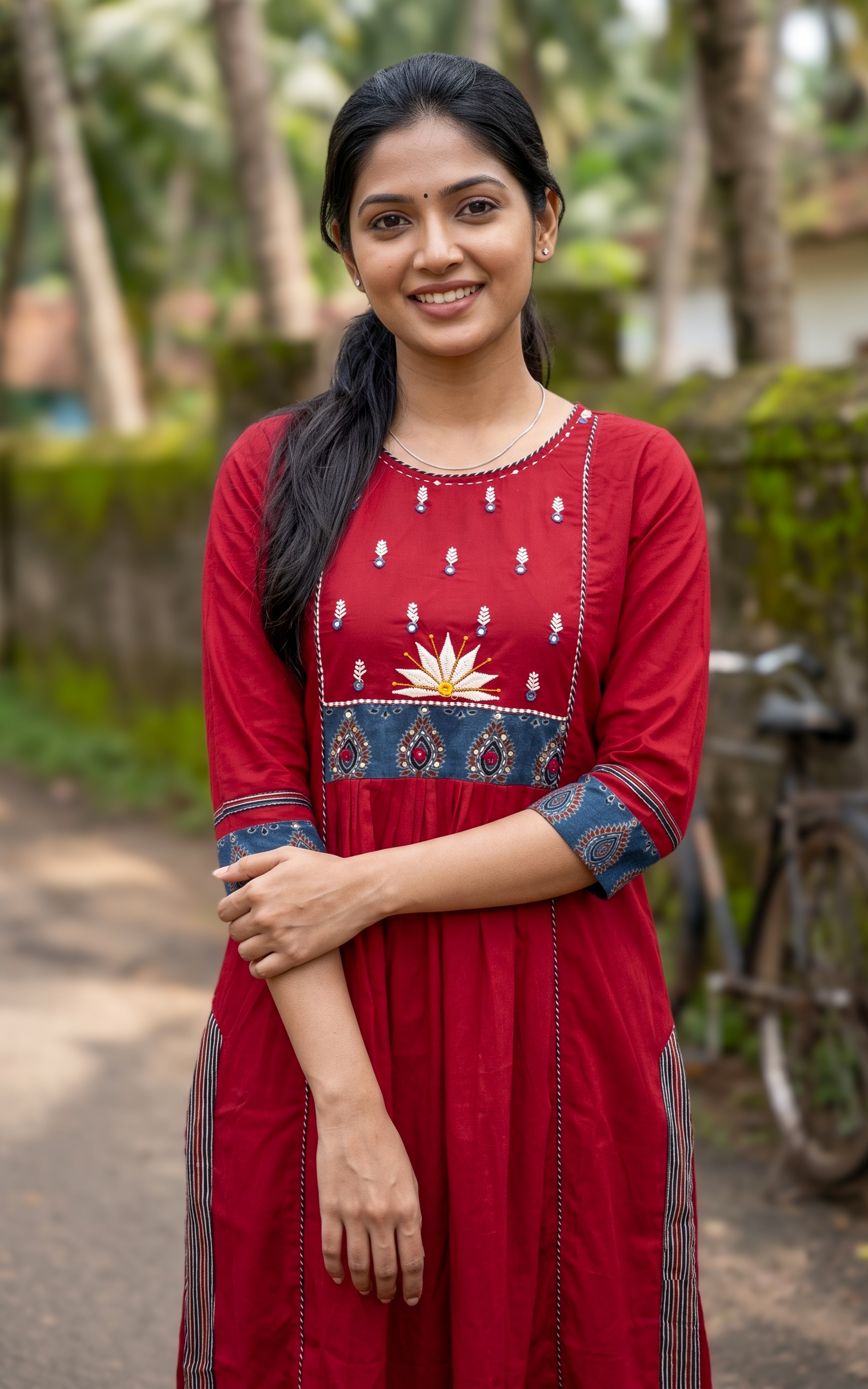 Red Cotton Kurti Set for Women