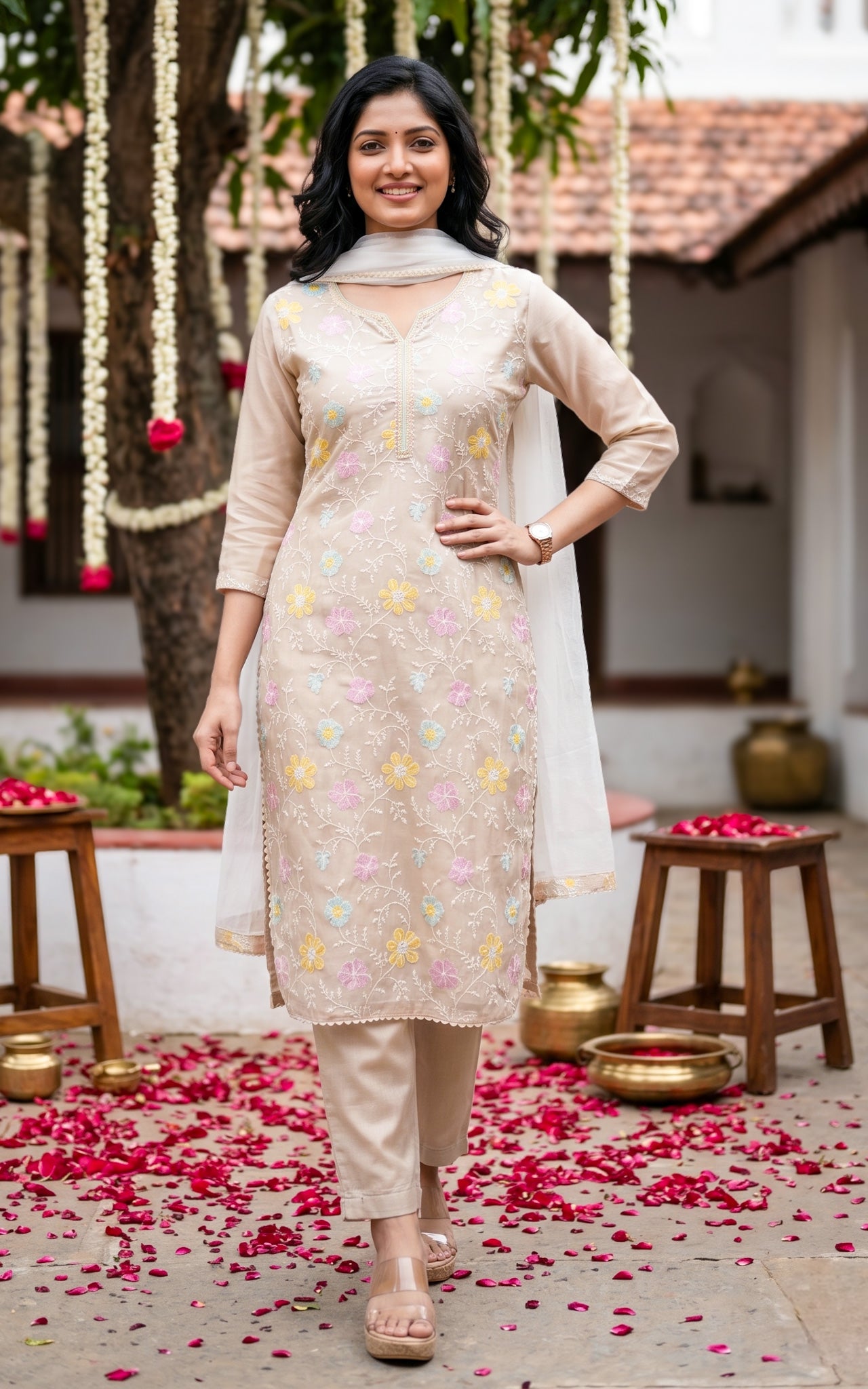 Lily Beige (Kurti+Pant+Dupatta)