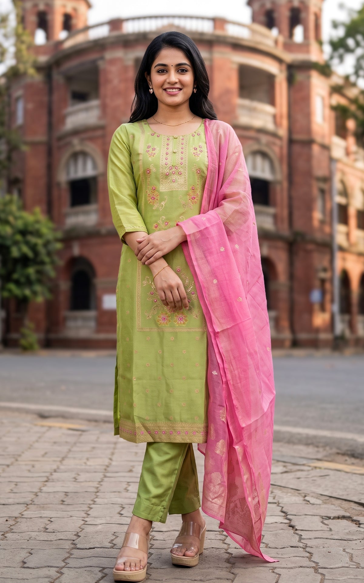 Instore – Vaagai Kurti Pant Dupatta Set for Women – Cotton – Printed – Ethnic Wear