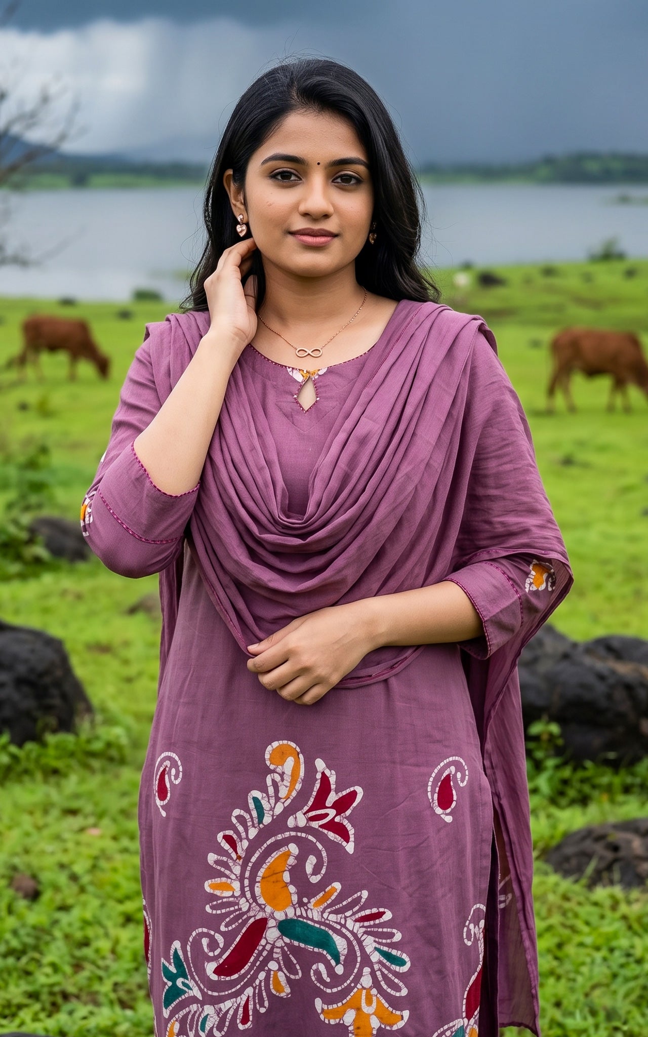 Mauve Cotton Office Wear Kurti Set for Women