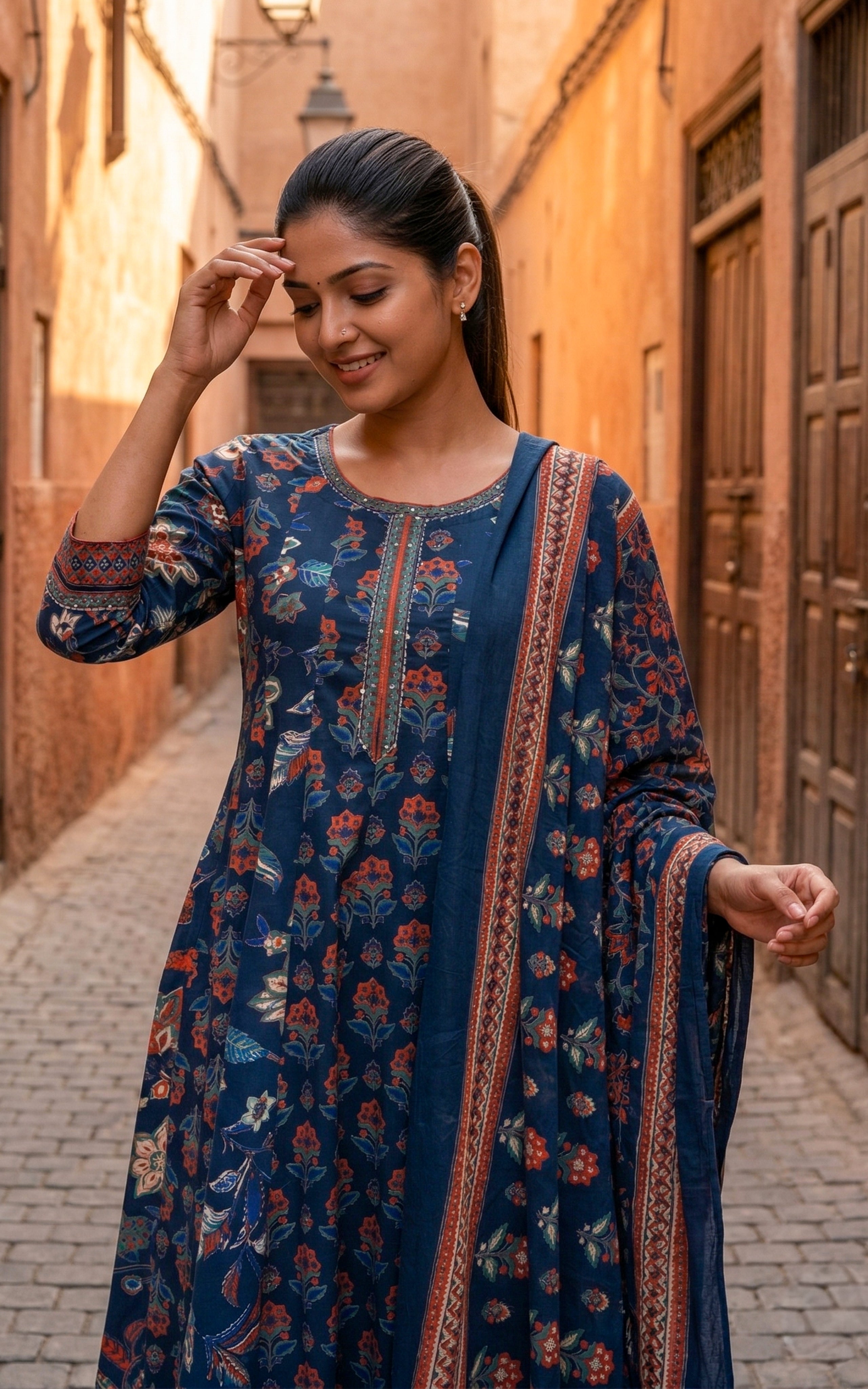 Fazia Navy Blue (Kurti+Dupatta)