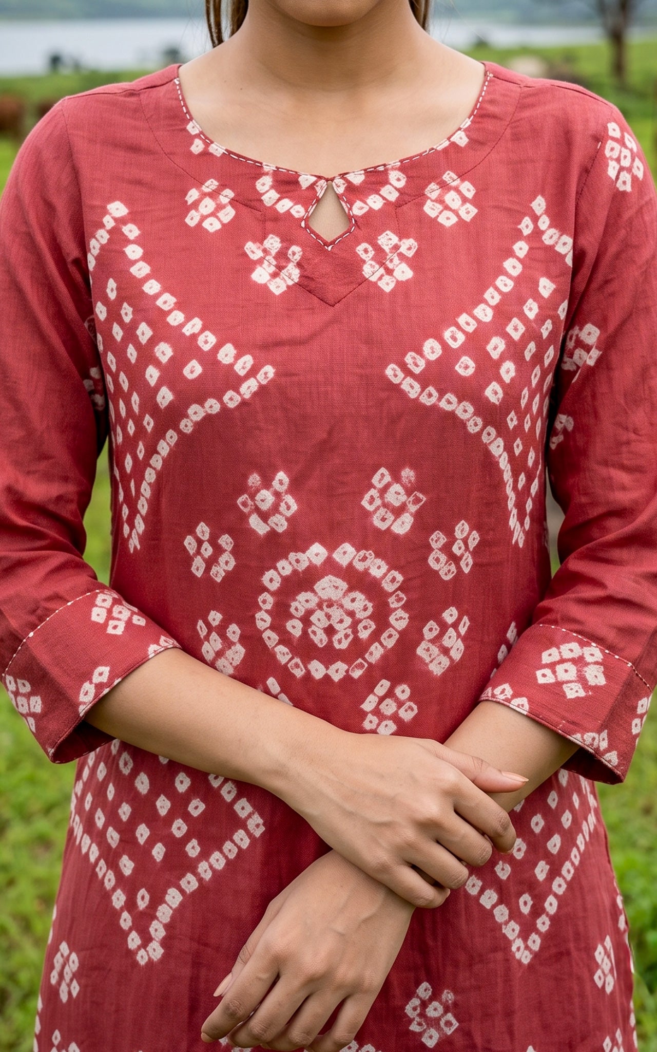 Hibiscus and Lime Green Cotton Office Wear Kurti Set for Women