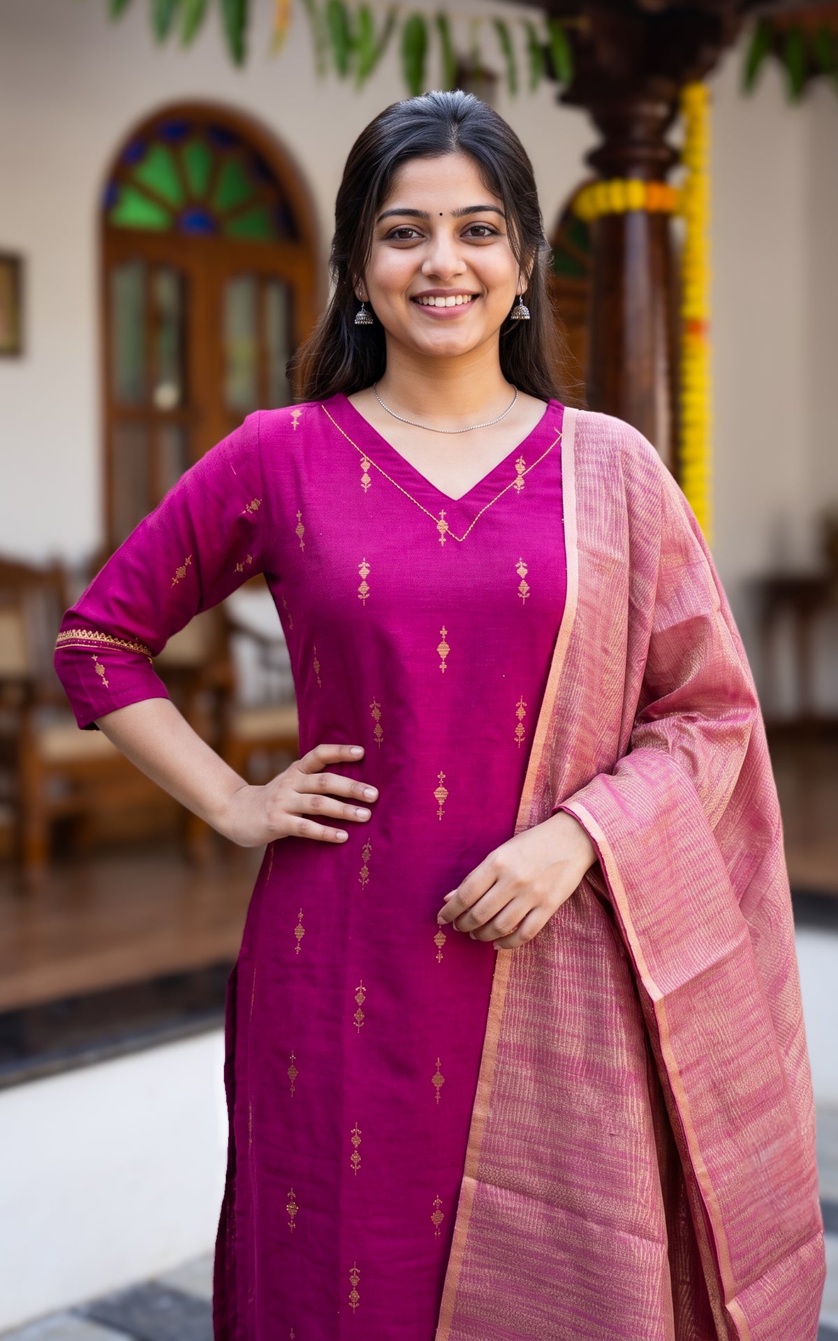 Yazhmika Magenta (Kurti+Dupatta)