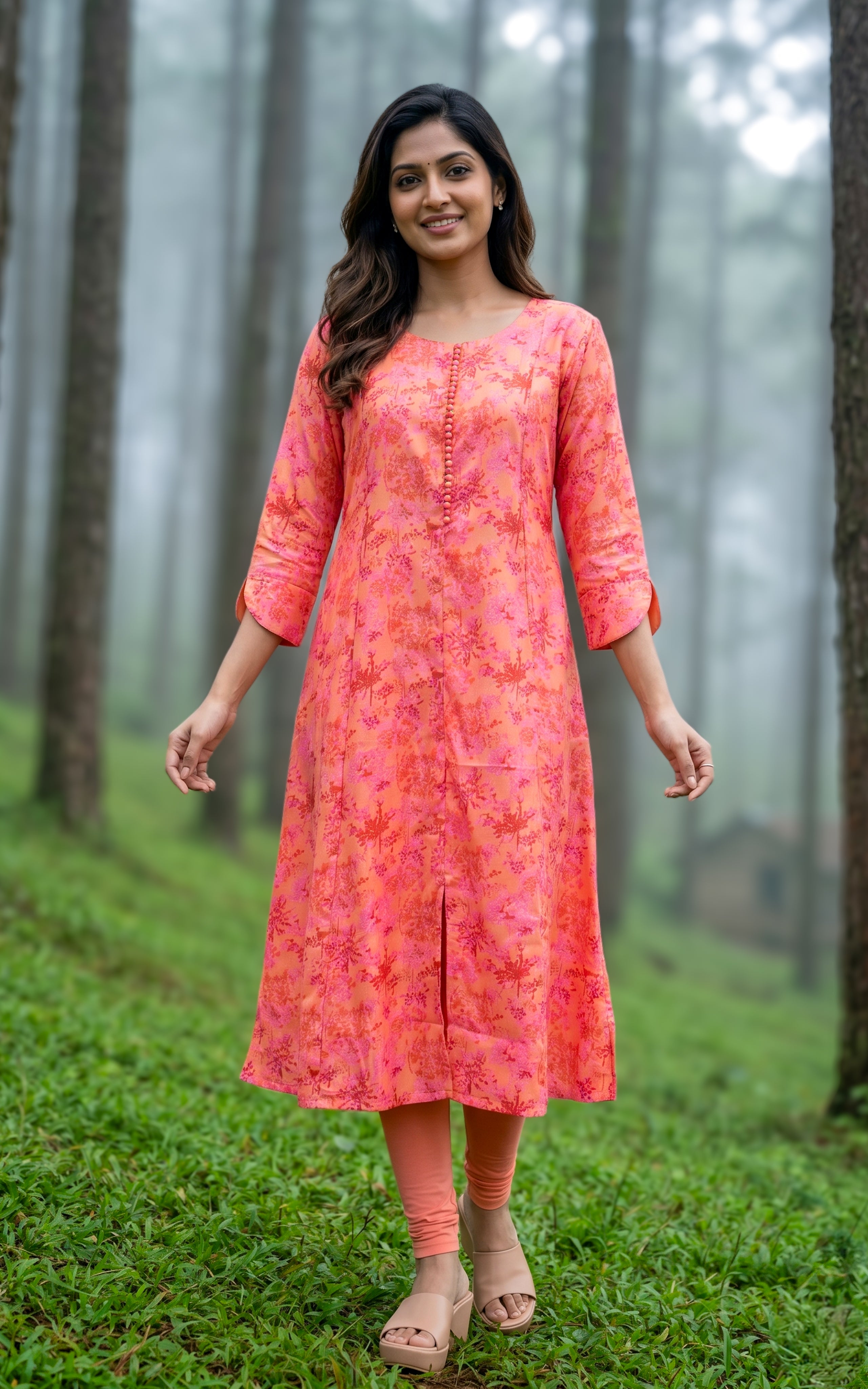 Dark peach stylish Aline kurti for women