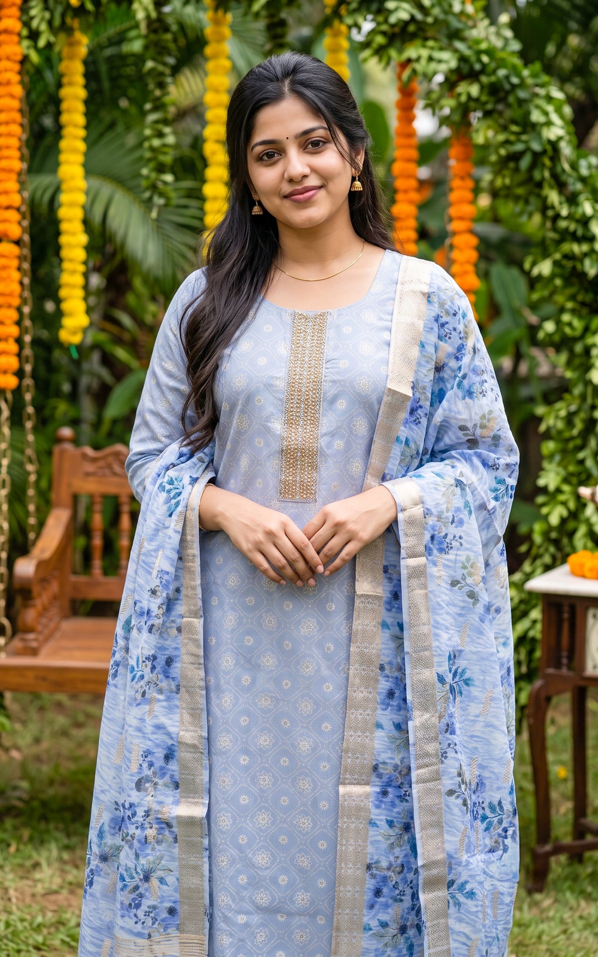 Malarnisha Ice Blue (Kurti+Pant+Dupatta)