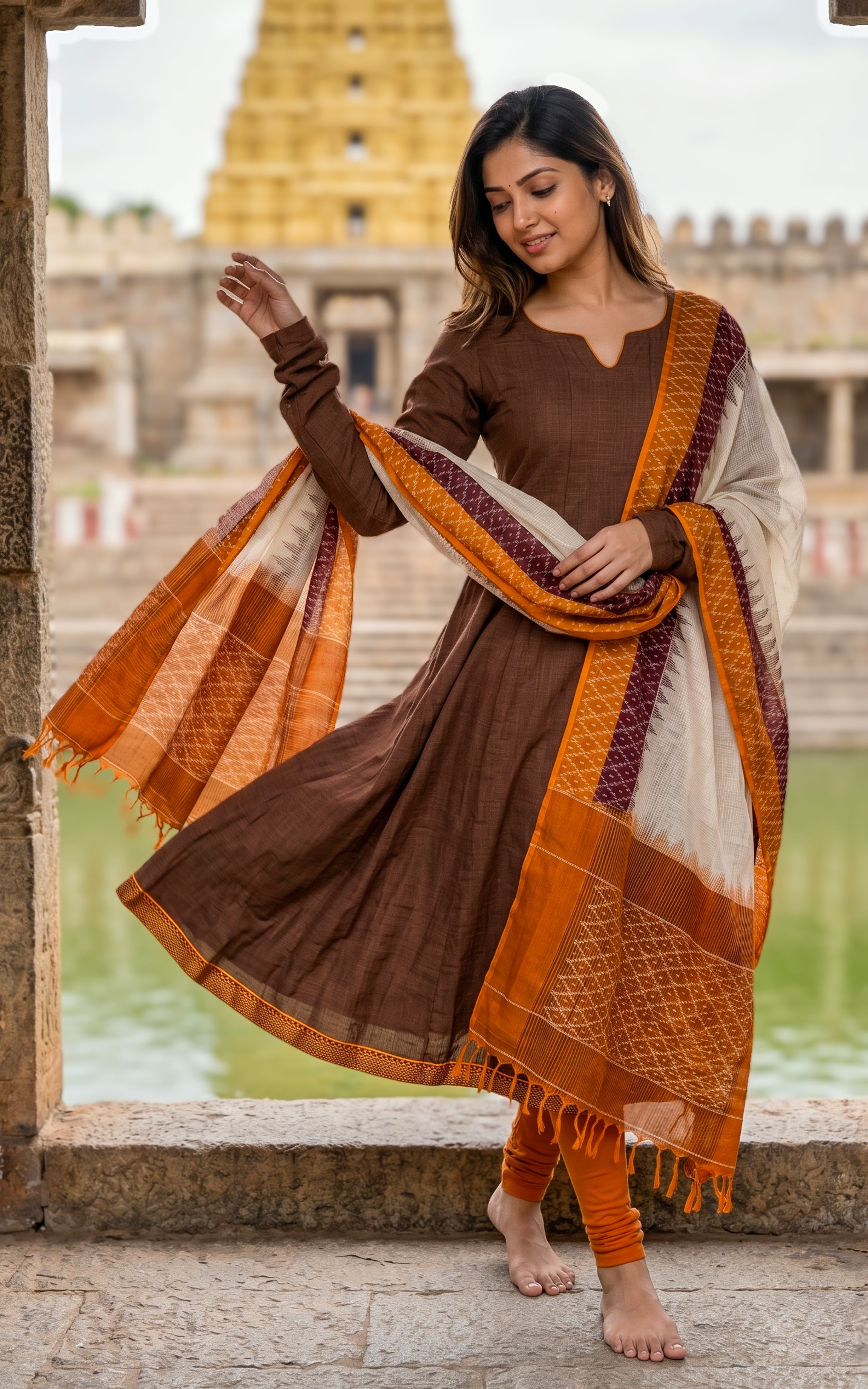 Dupatta with mangalagiri zari border

Stylish flared anarkali kurti