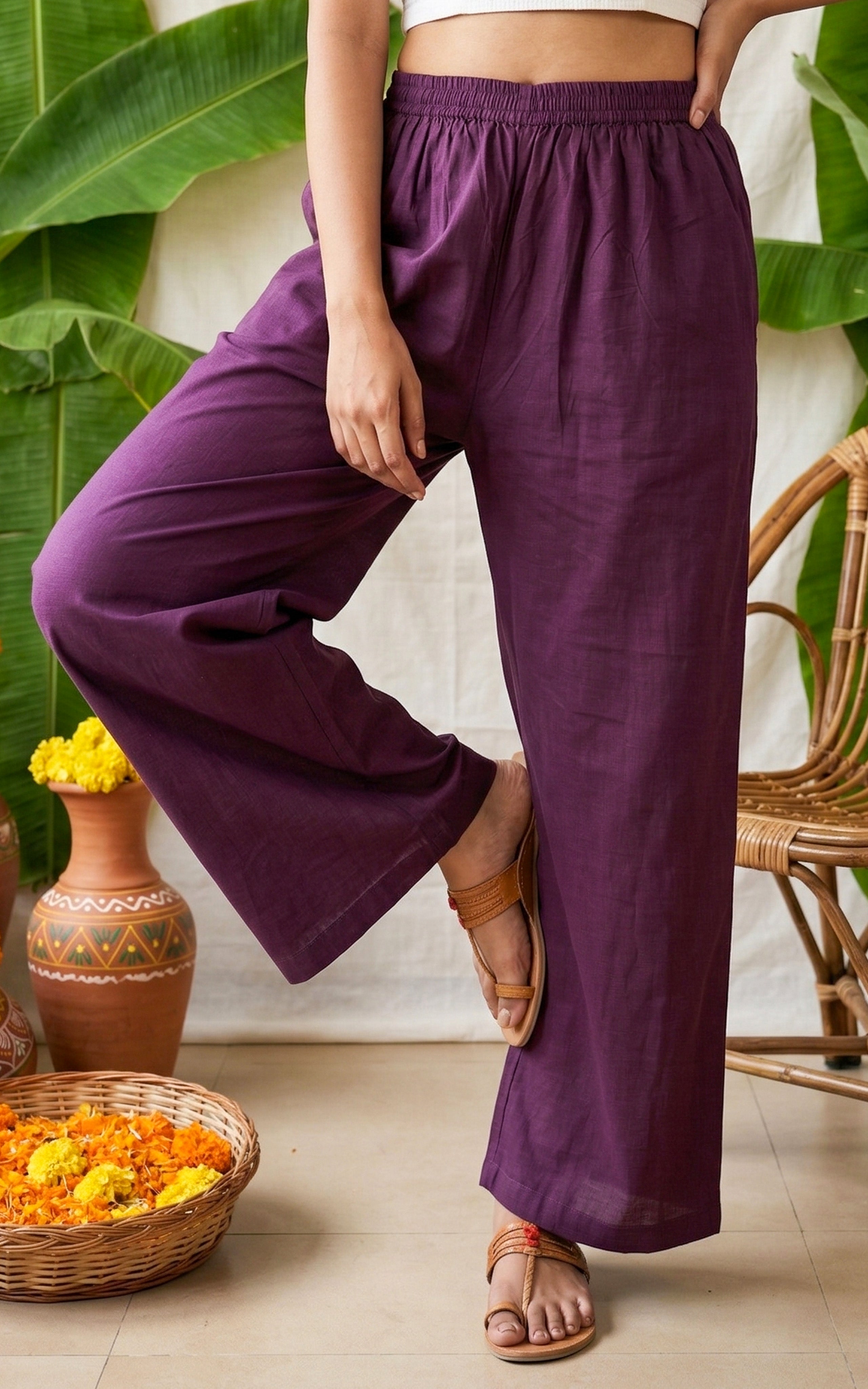 Instore – Plum Palazzo Pant for Women – Pure Cotton – Mix N Match – Ethnic Wear