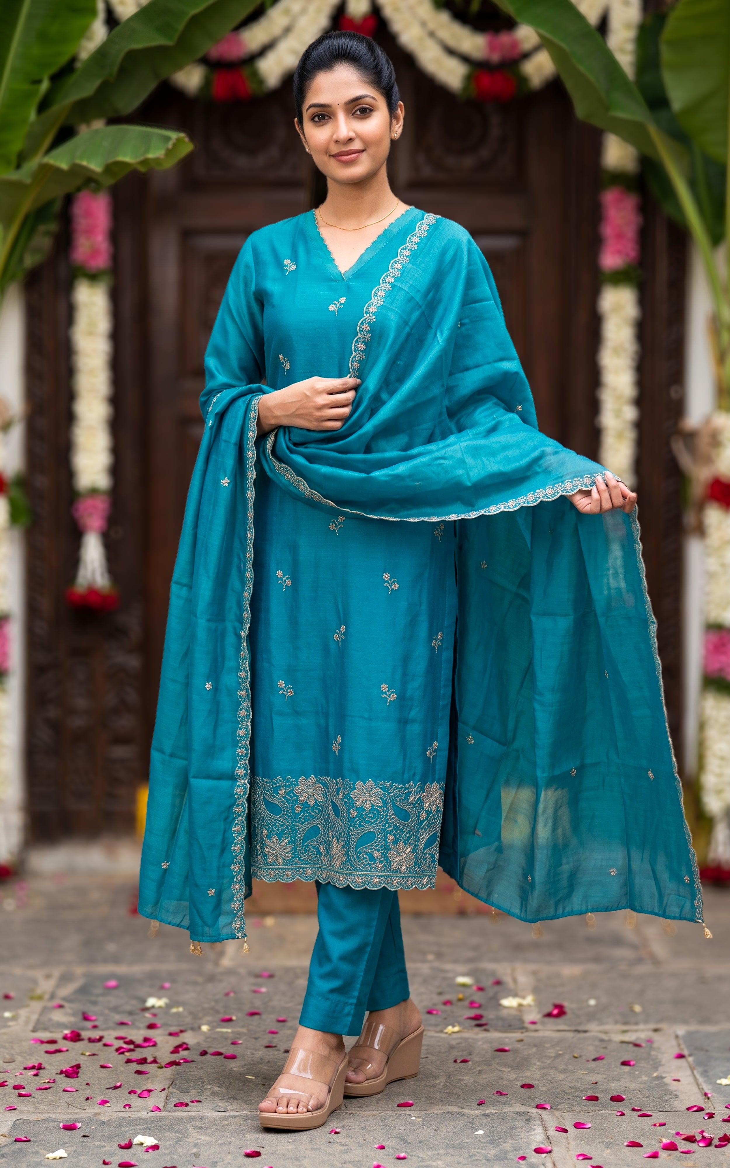 Dhuruvini Blue (Kurti+Pant+Dupatta)