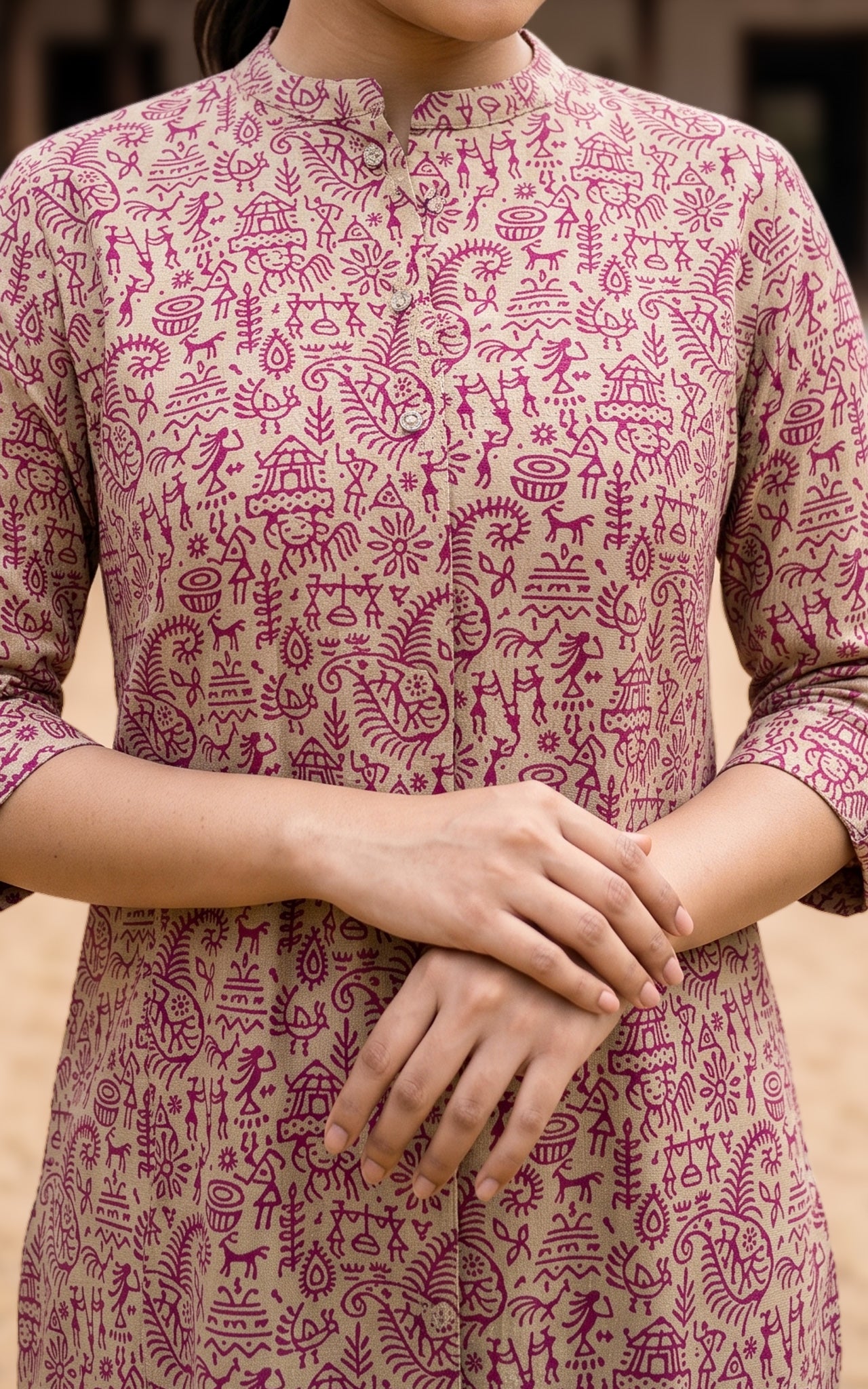 Burgundy and Beige Cotton Flex Summer Collection Kurti Set for Women