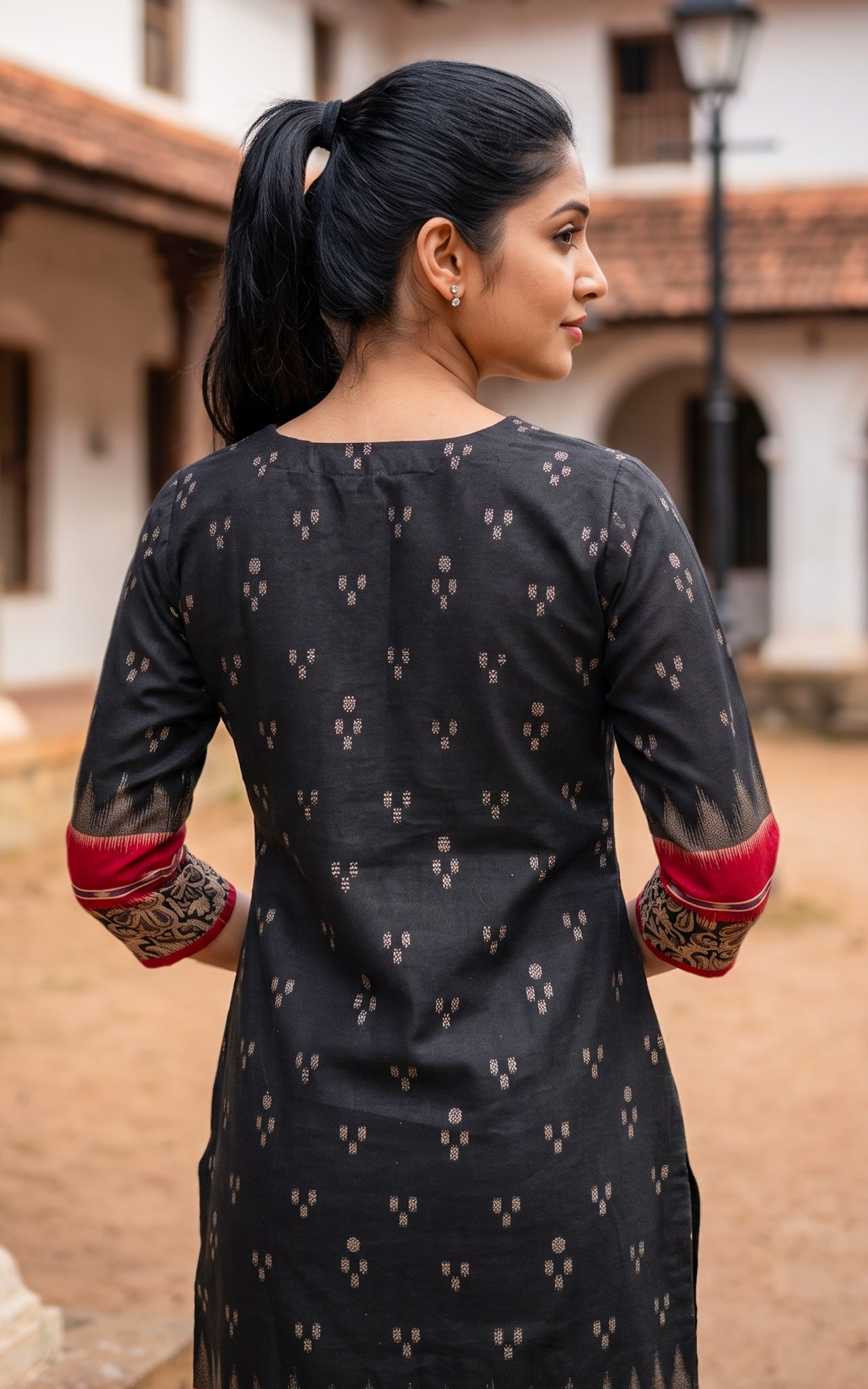Black and Red Cotton Ethnic Wear Kurti for Women