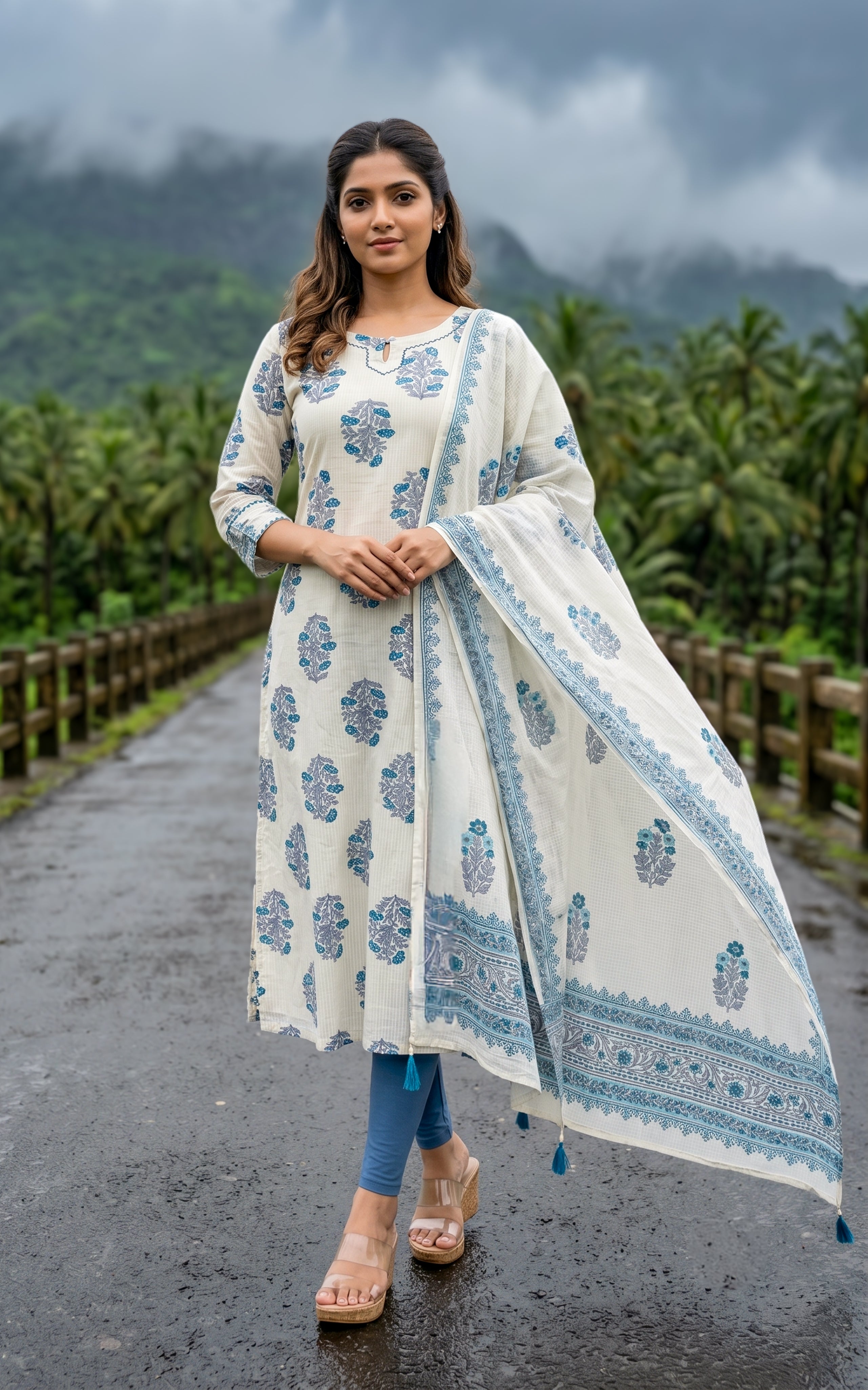 Pallavi White (Kurti+Dupatta)