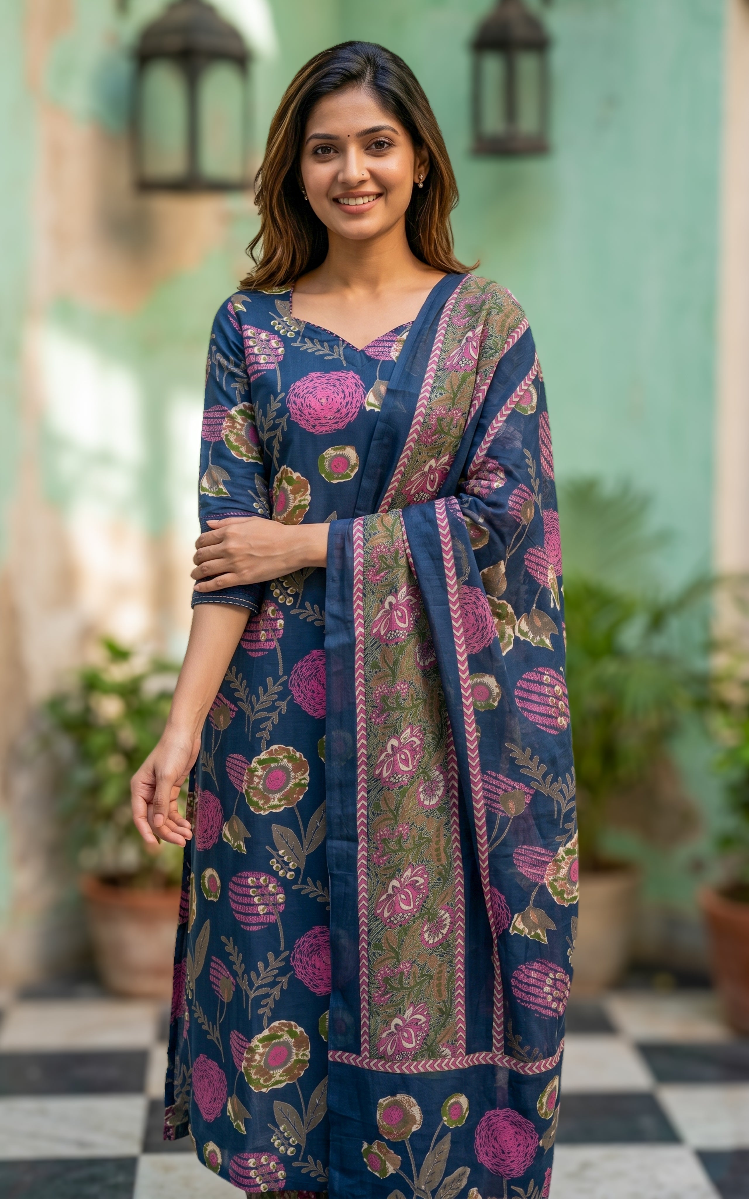 Printed cotton straight cut kurti set for women

Cotton kurti with side slit design