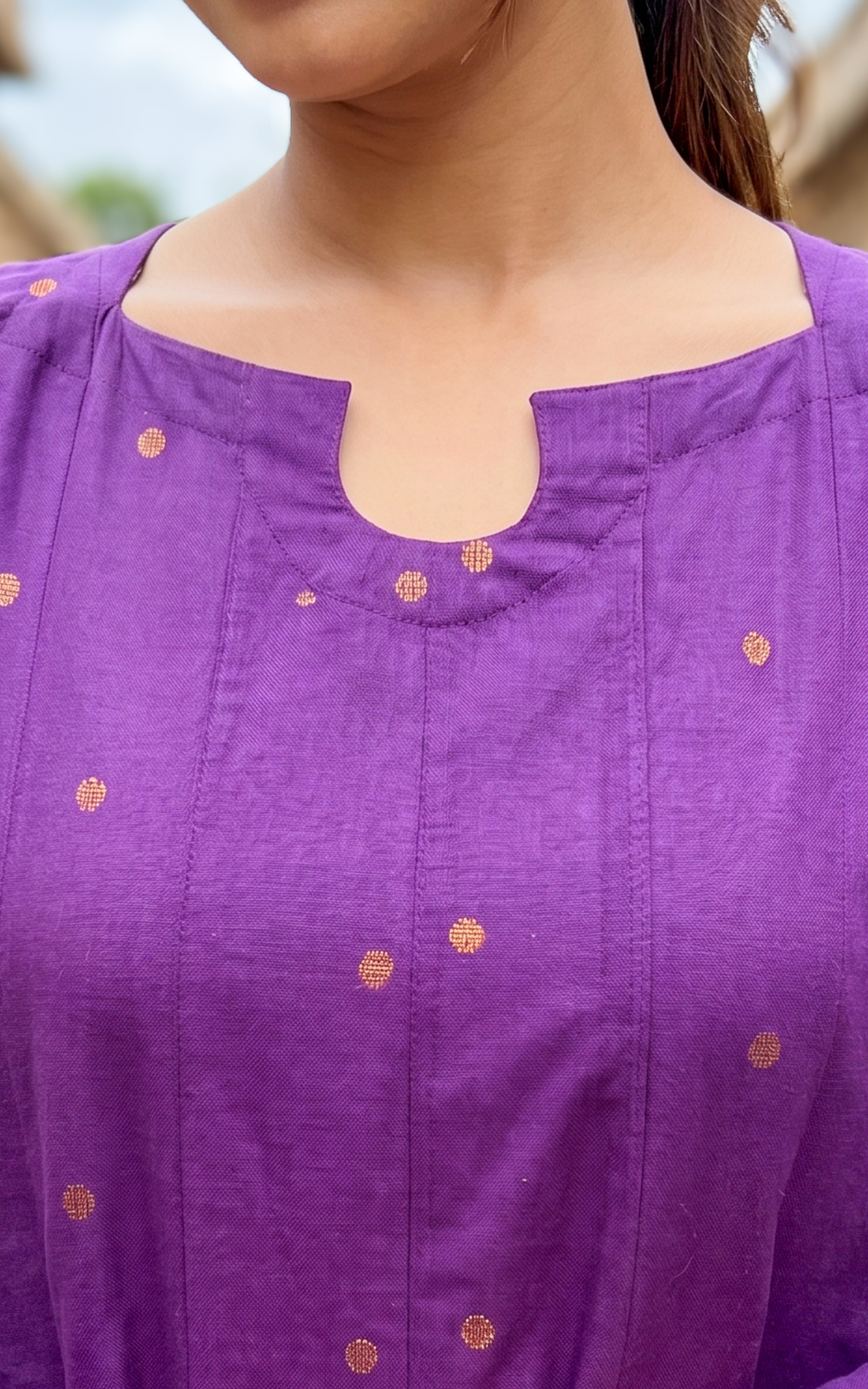 Instore – Violet Anudeepthi Anarkali Kurti with Dupatta for Women – Cotton – Gathered Sleeve – Festive Ethnic Wear