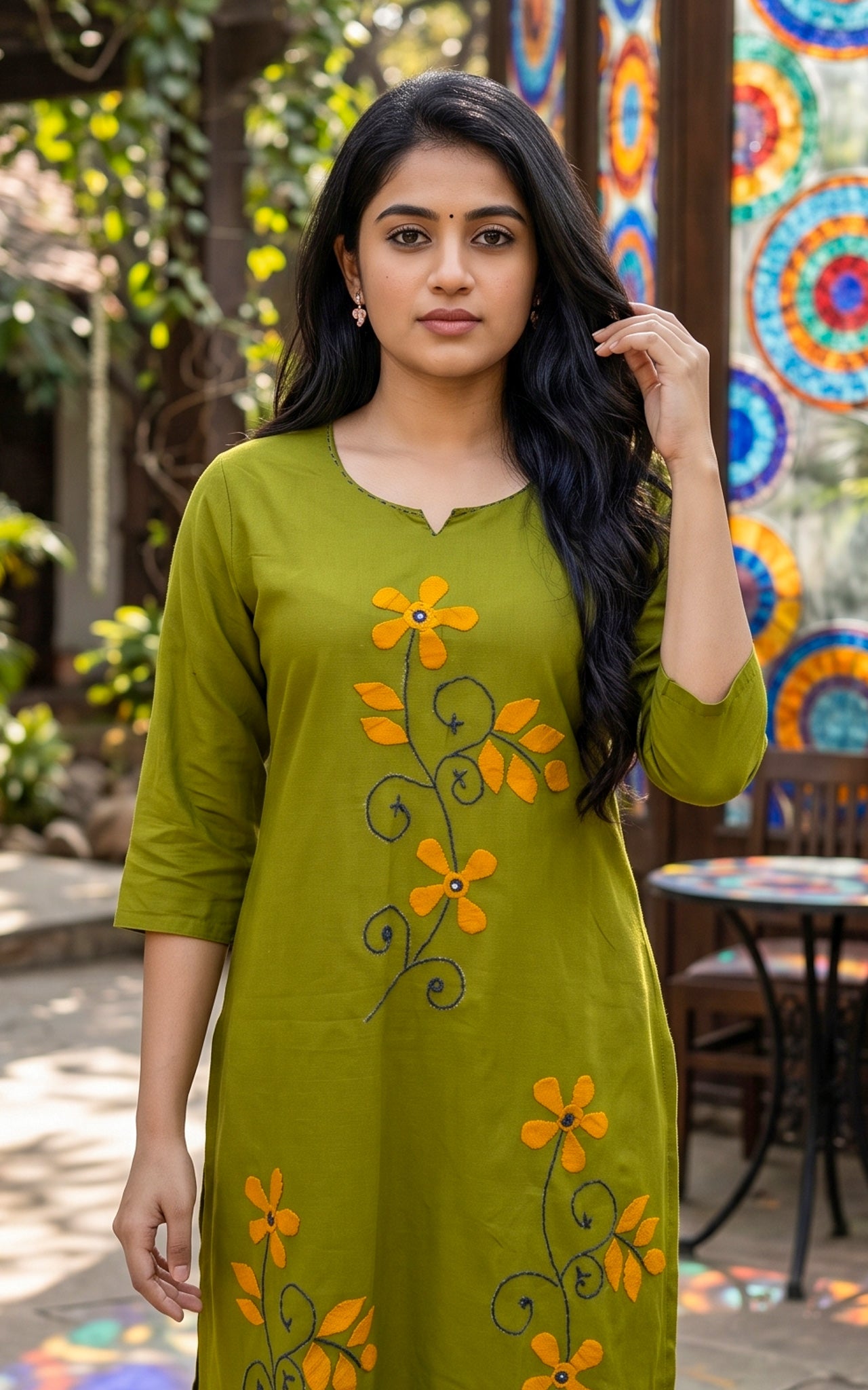 Mehandi Green Cotton Daily Wear Kurti Set for Women