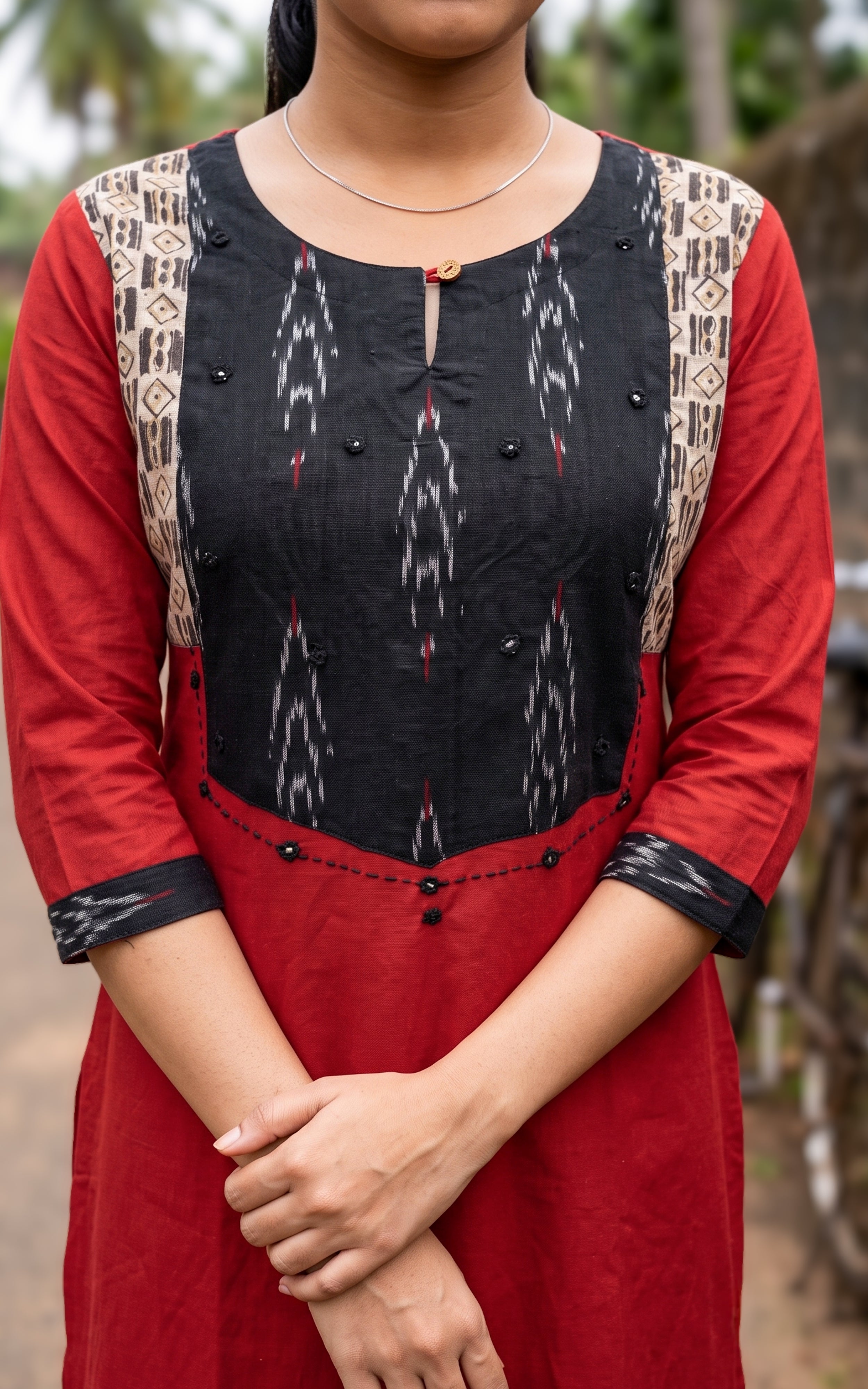Brick Red Cotton Ethnic Wear Kurti Set with Dupatta for Women