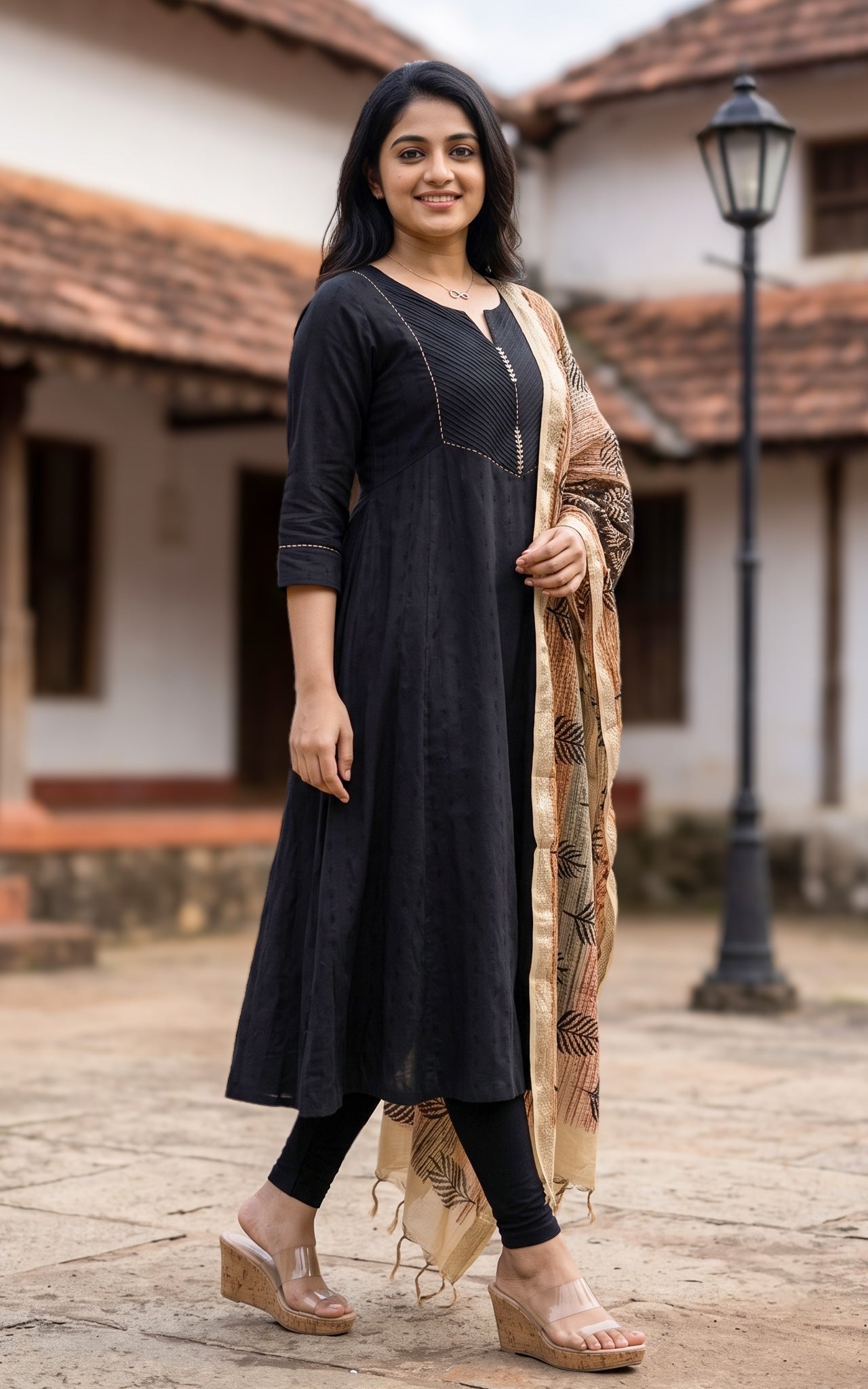 Black Art Silk Anarkali Kurti Dupatta for Women