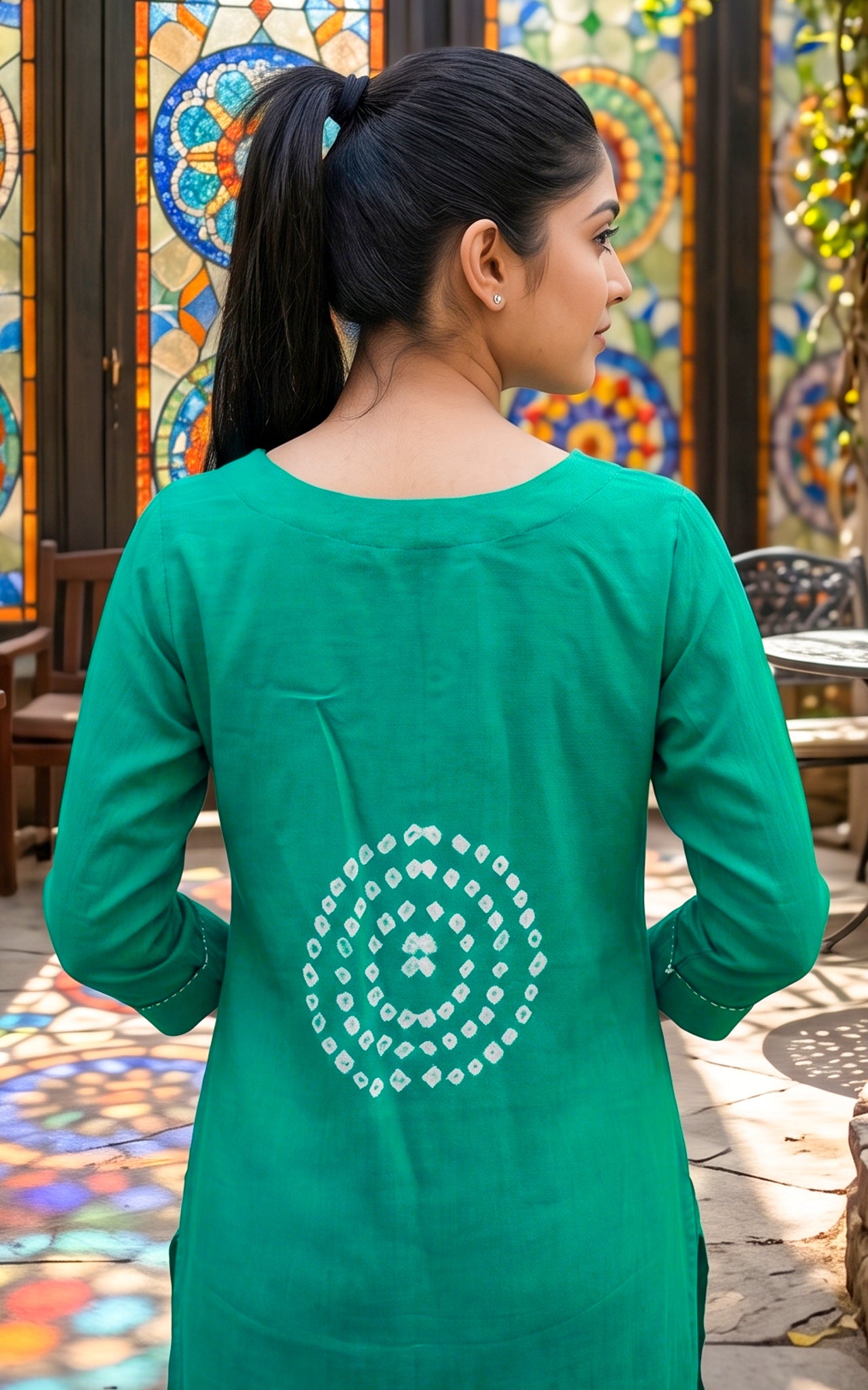 Aqua Green Cotton Ethnic Wear Kurti Set for Women