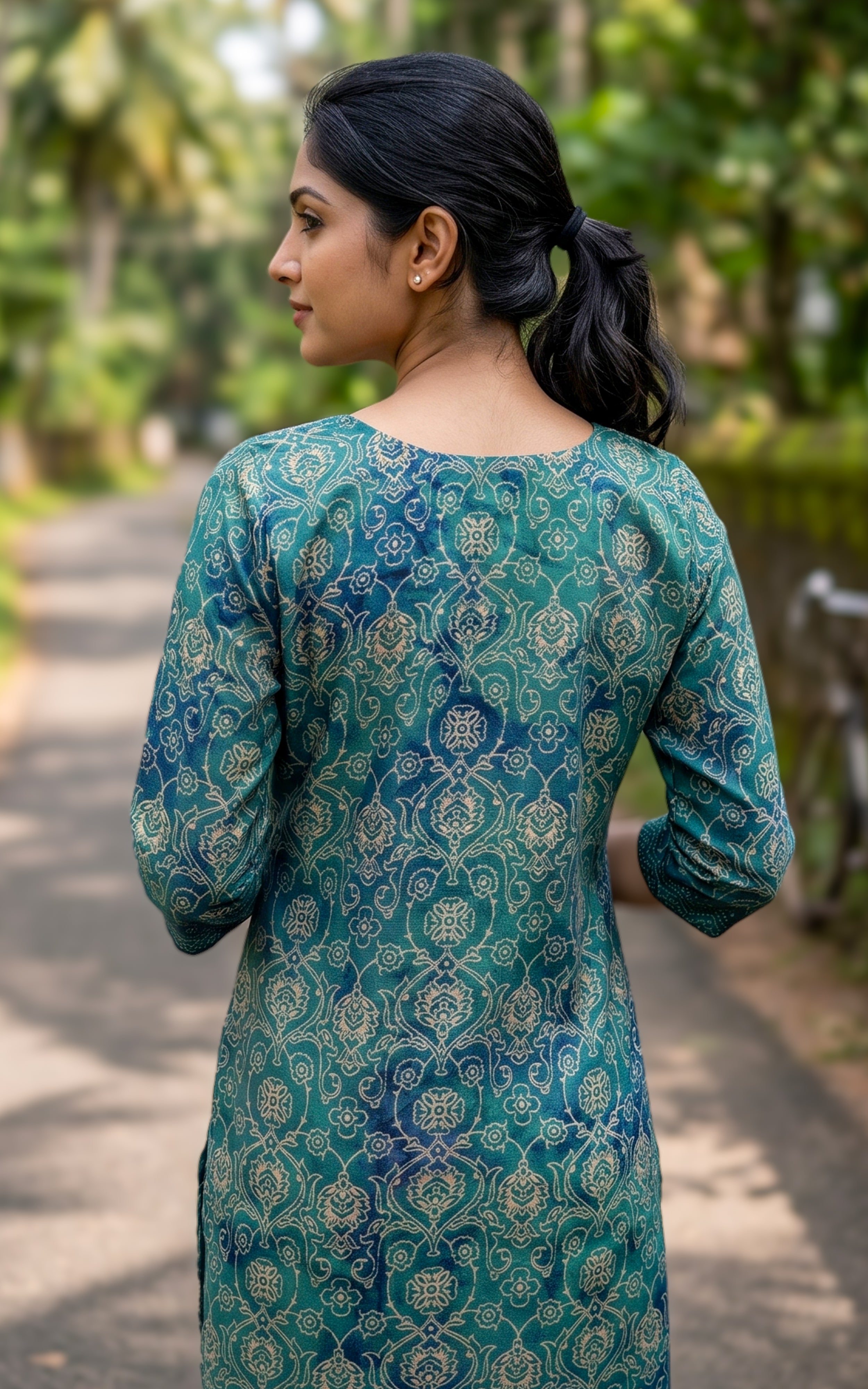 Dark Turquoise Art Silk Designer Kurti Set for Women