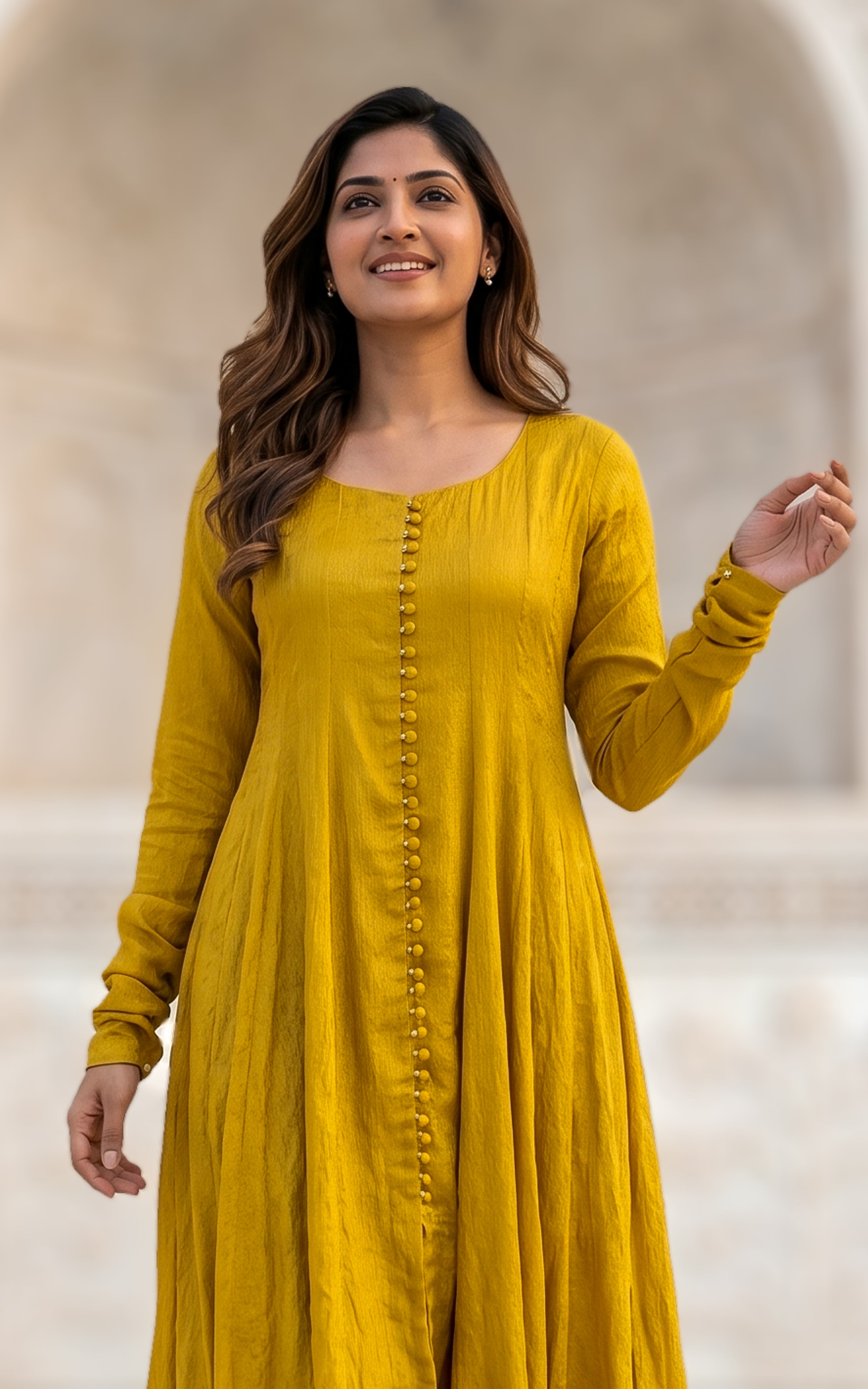Mustard festive wear Anarkali kurti for women
